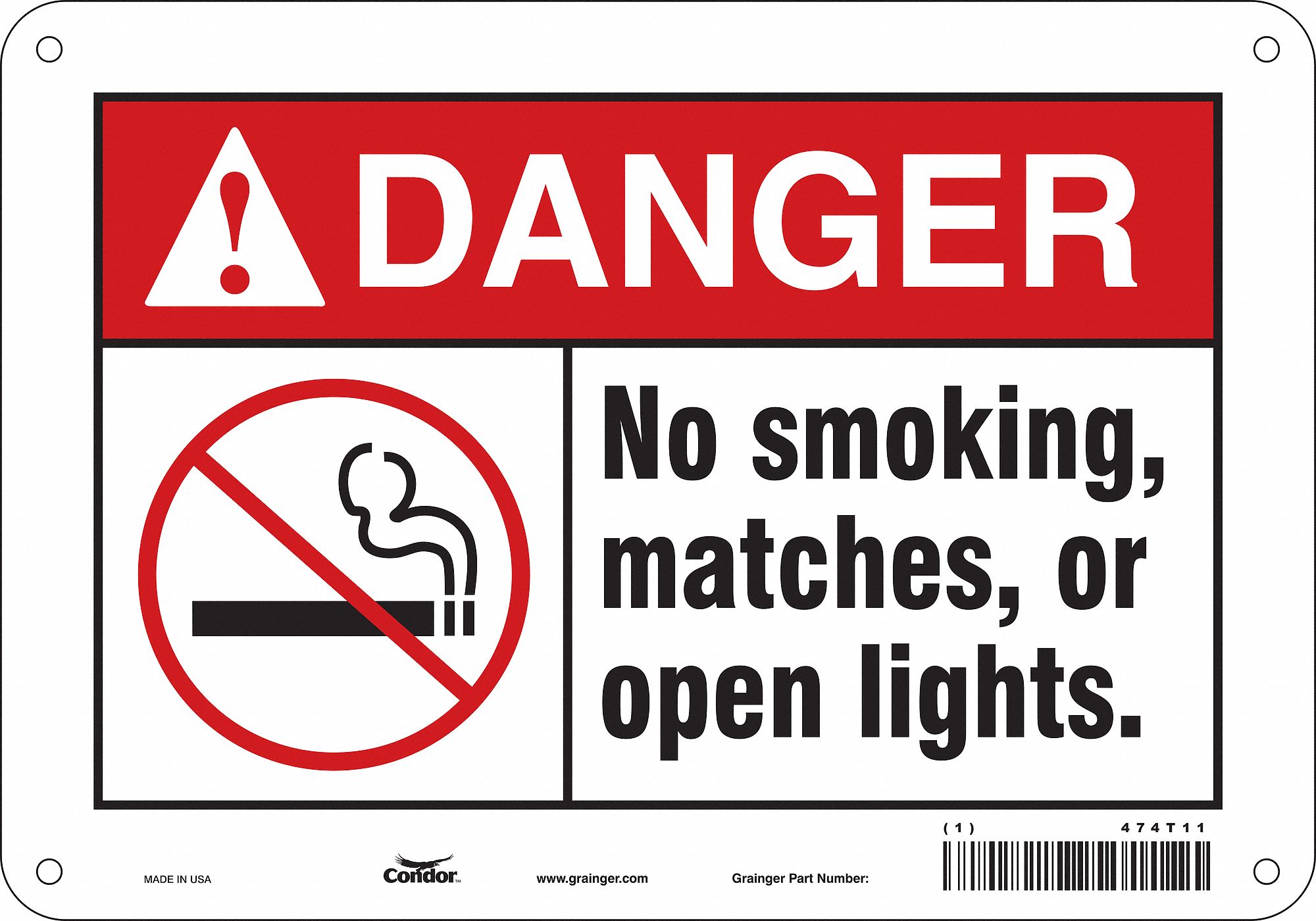 Safety Sign: Polyethylene, Mounting Holes Sign Mounting, 7 in x 10 in Nominal Sign Size