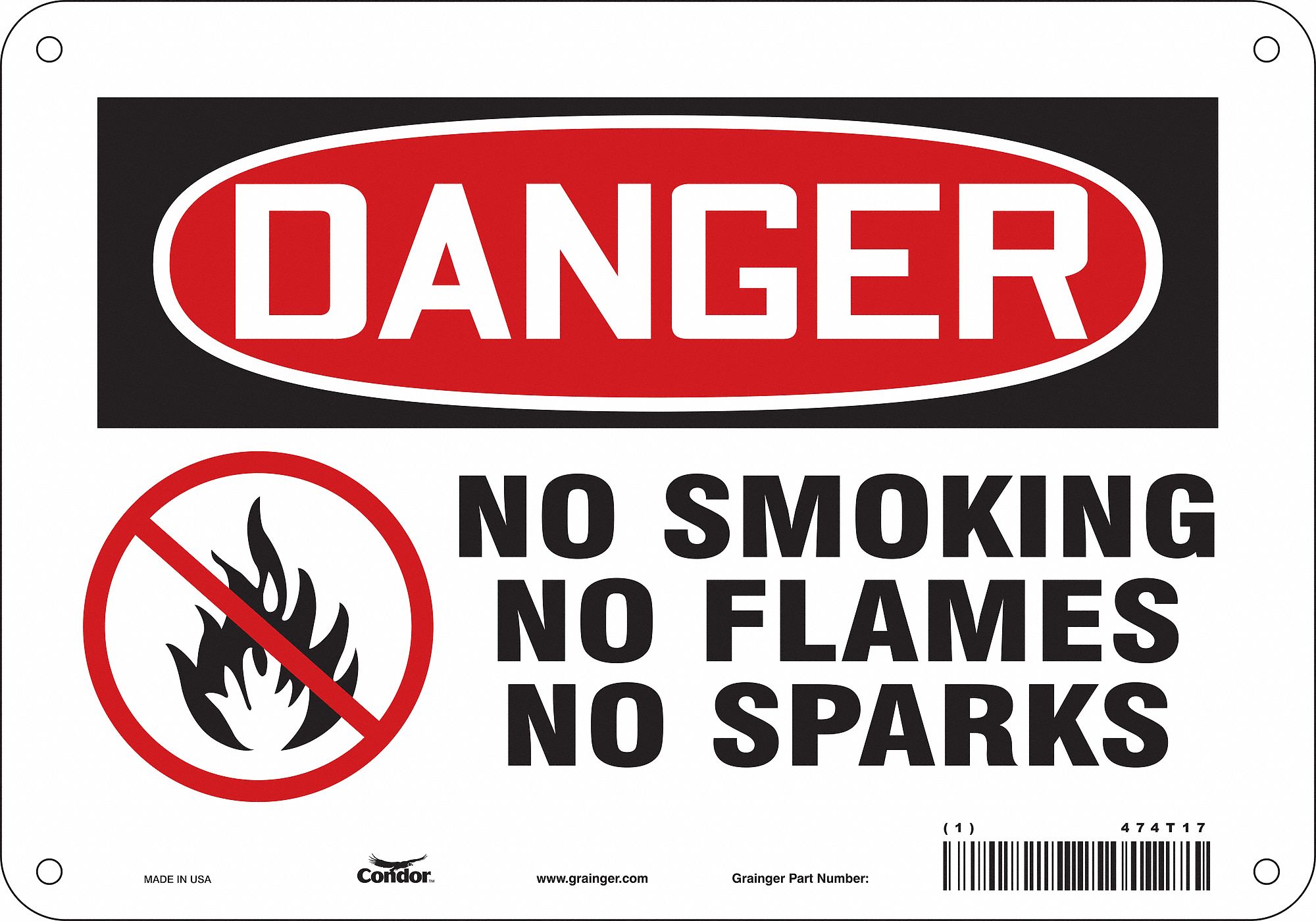 Safety Sign: Aluminum, Mounting Holes Sign Mounting, 7 in x 10 in Nominal Sign Size, 0.032 in Thick