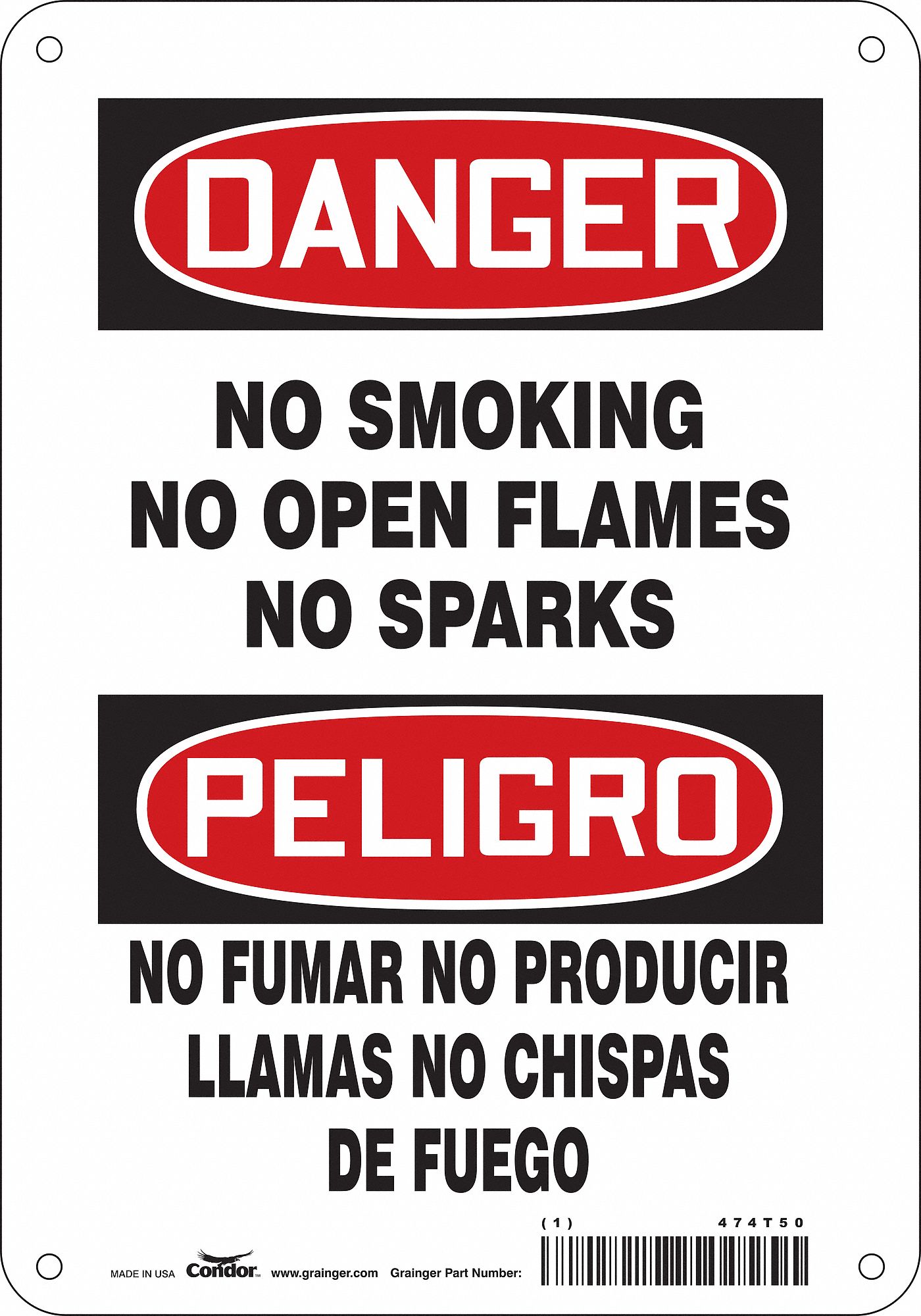 Safety Sign: Polyethylene, Mounting Holes Sign Mounting, 10 in x 7 in Nominal Sign Size