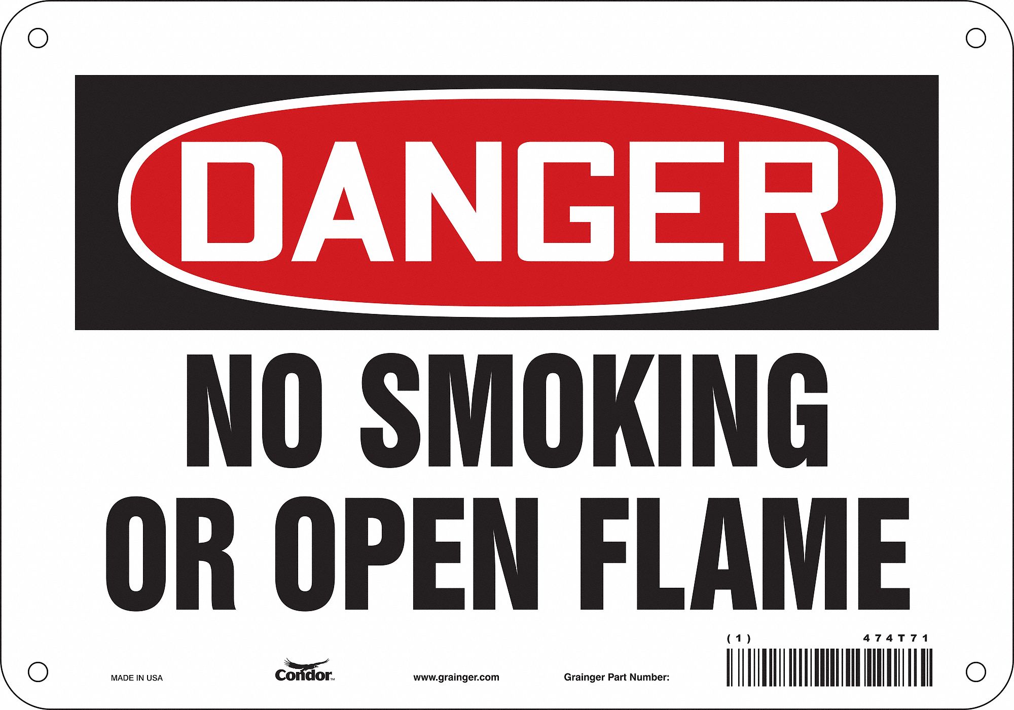 Safety Sign: Polyethylene, Mounting Holes Sign Mounting, 7 in x 10 in Nominal Sign Size