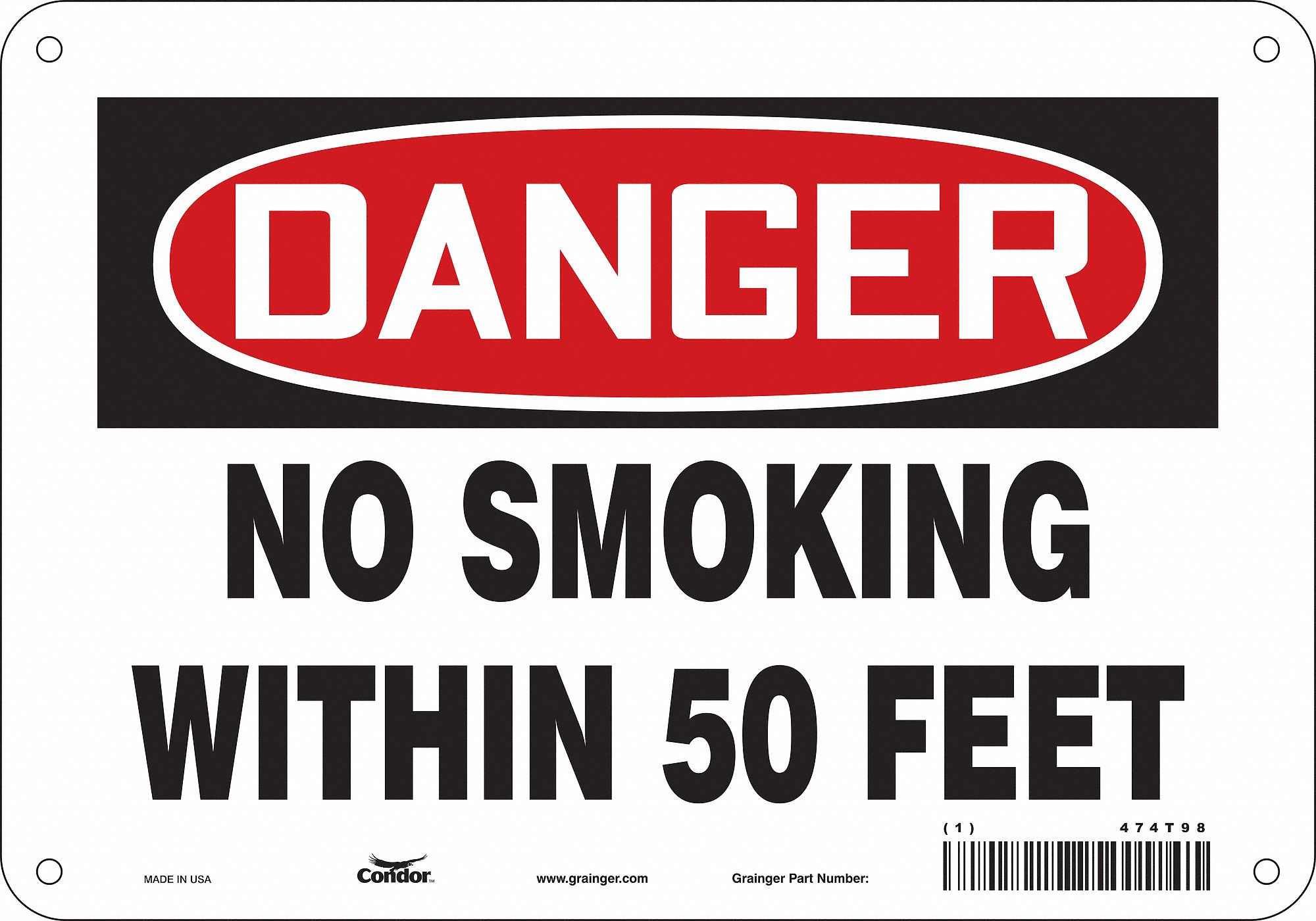 Safety Sign: Aluminum, Mounting Holes Sign Mounting, 7 in x 10 in Nominal Sign Size, 0.032 in Thick