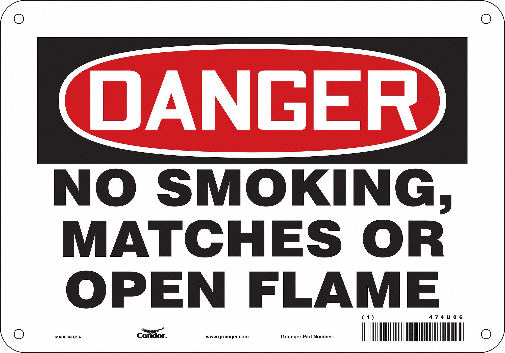 Safety Sign: Aluminum, Mounting Holes Sign Mounting, 7 in x 10 in Nominal Sign Size, 0.032 in Thick