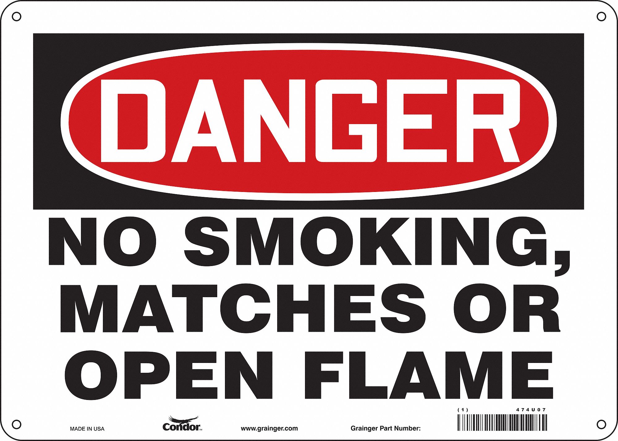 Safety Sign: Aluminum, Mounting Holes Sign Mounting, 10 in x 14 in Nominal Sign Size, 0.032 in Thick