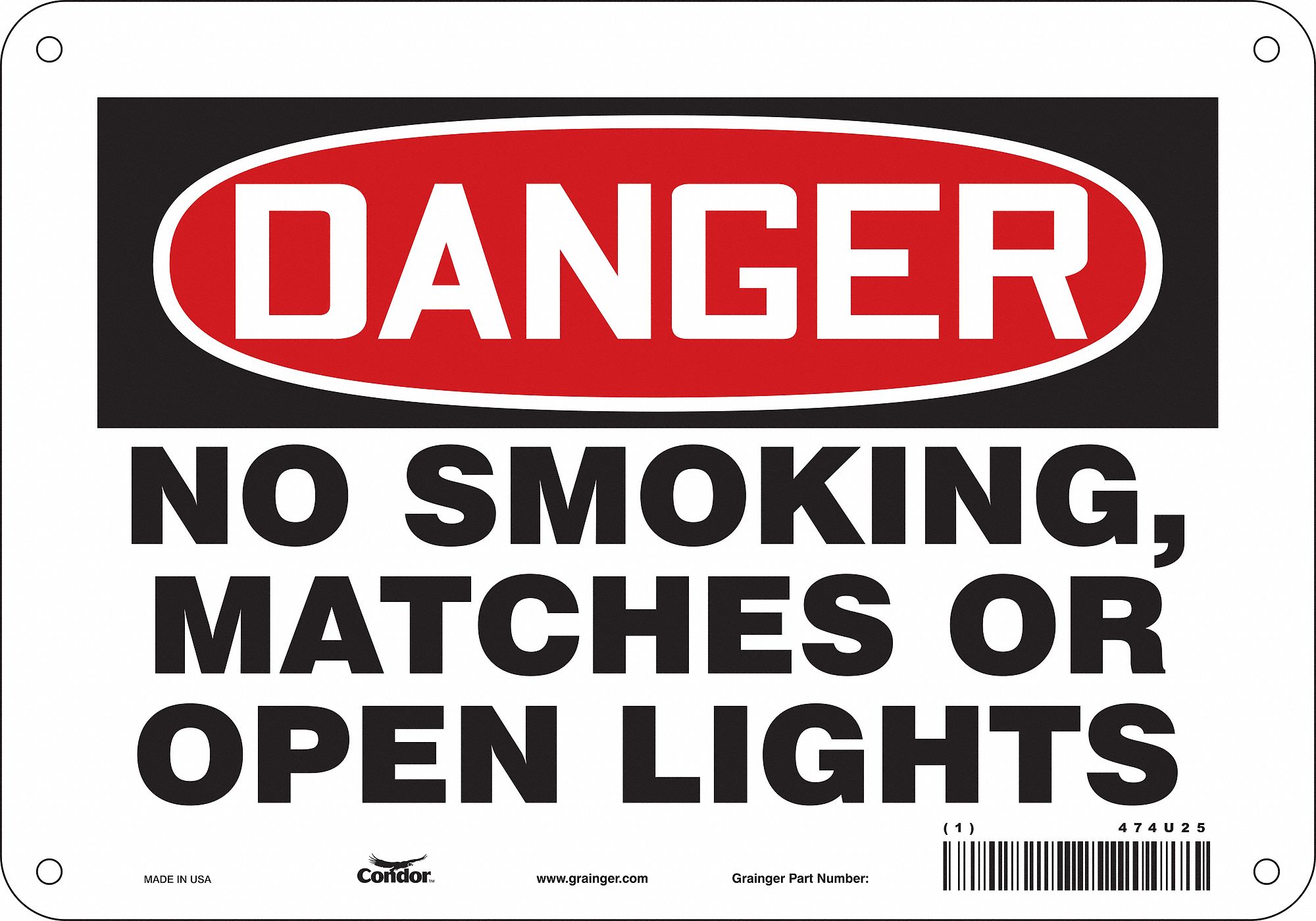Safety Sign: Polyethylene, Mounting Holes Sign Mounting, 7 in x 10 in Nominal Sign Size
