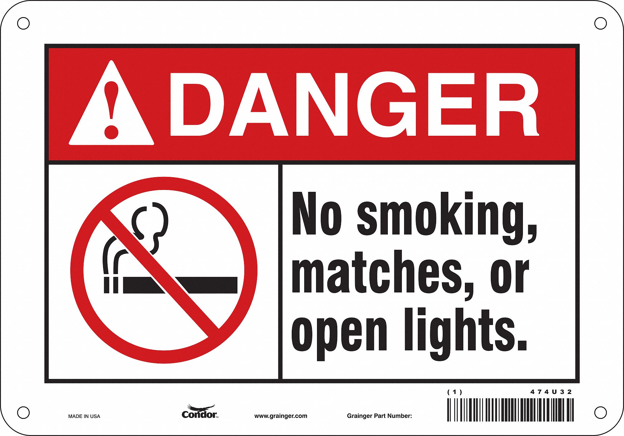 Safety Sign: Aluminum, Mounting Holes Sign Mounting, 7 in x 10 in Nominal Sign Size, 0.032 in Thick