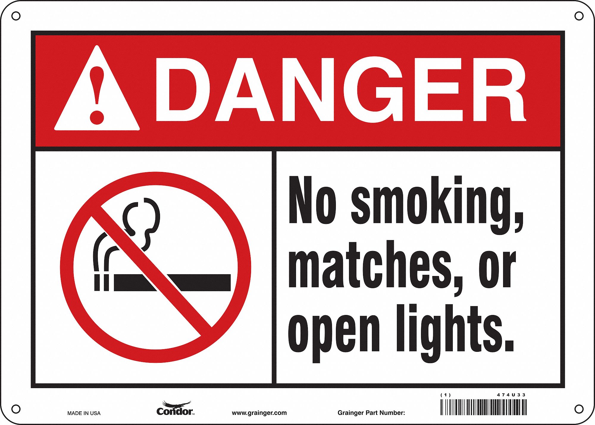 Safety Sign: Aluminum, Mounting Holes Sign Mounting, 10 in x 14 in Nominal Sign Size, 0.032 in Thick