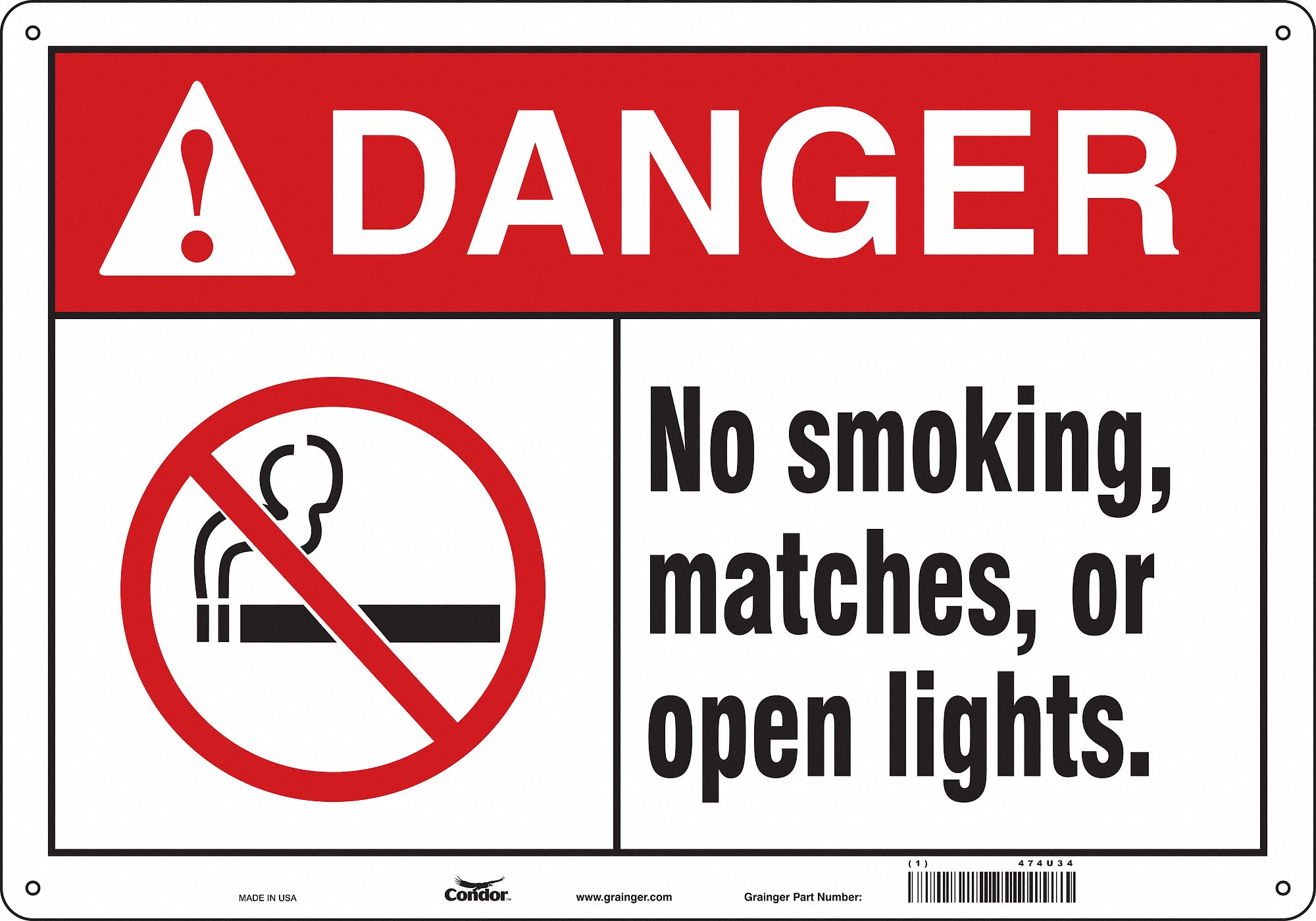 Safety Sign: Aluminum, Mounting Holes Sign Mounting, 14 in x 20 in Nominal Sign Size, 0.032 in Thick