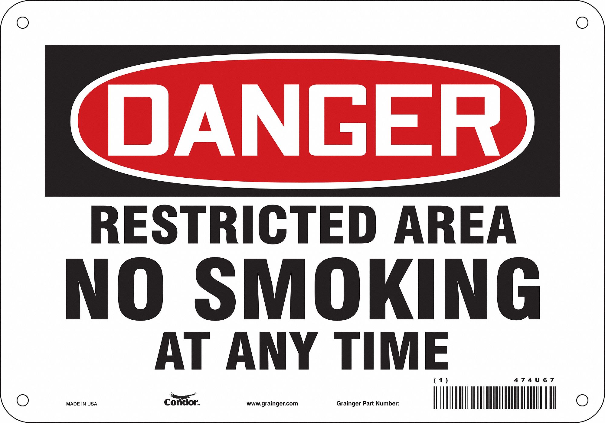 Safety Sign: Aluminum, Mounting Holes Sign Mounting, 7 in x 10 in Nominal Sign Size, 0.032 in Thick