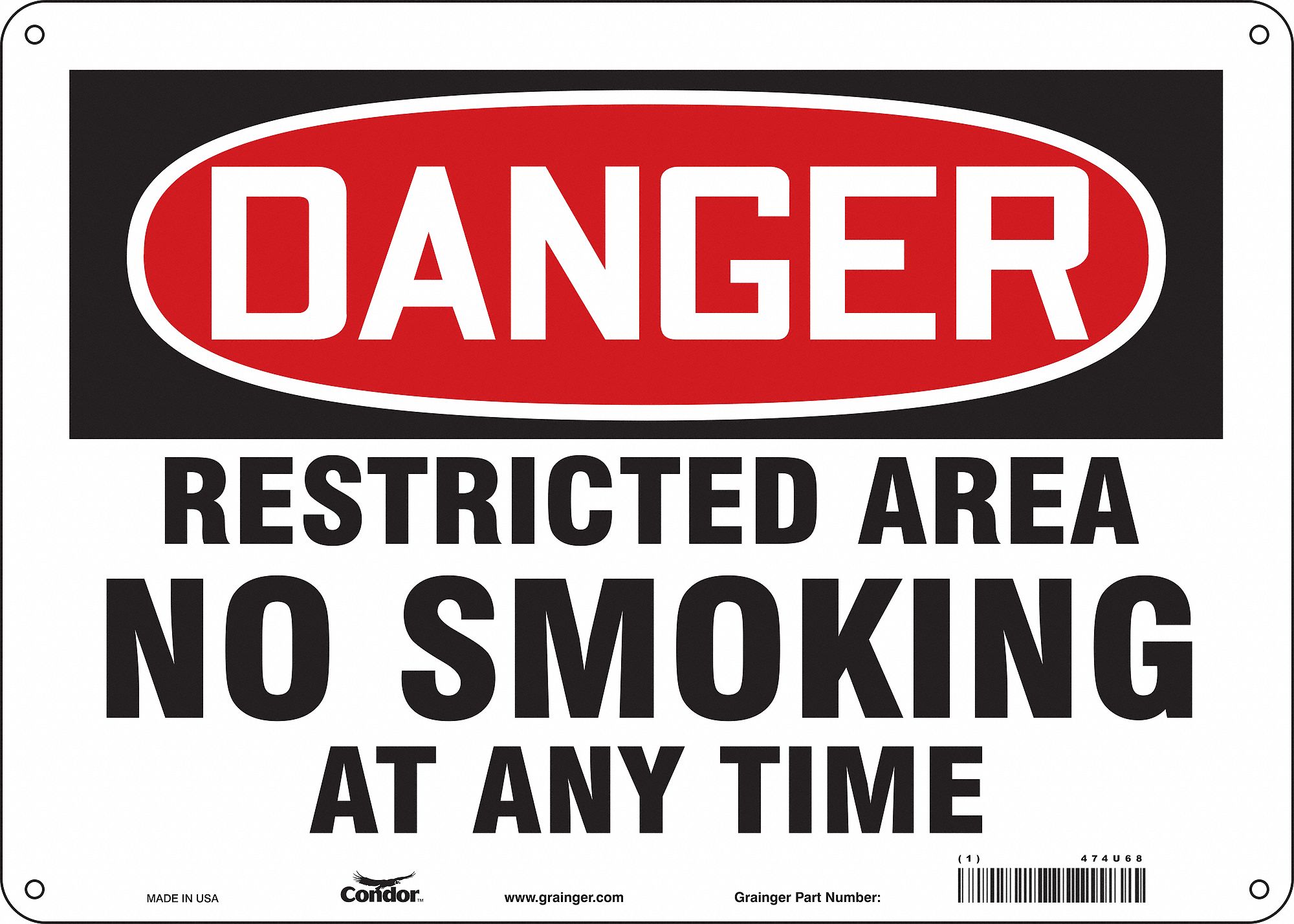 Safety Sign: Aluminum, Mounting Holes Sign Mounting, 10 in x 14 in Nominal Sign Size, 0.032 in Thick