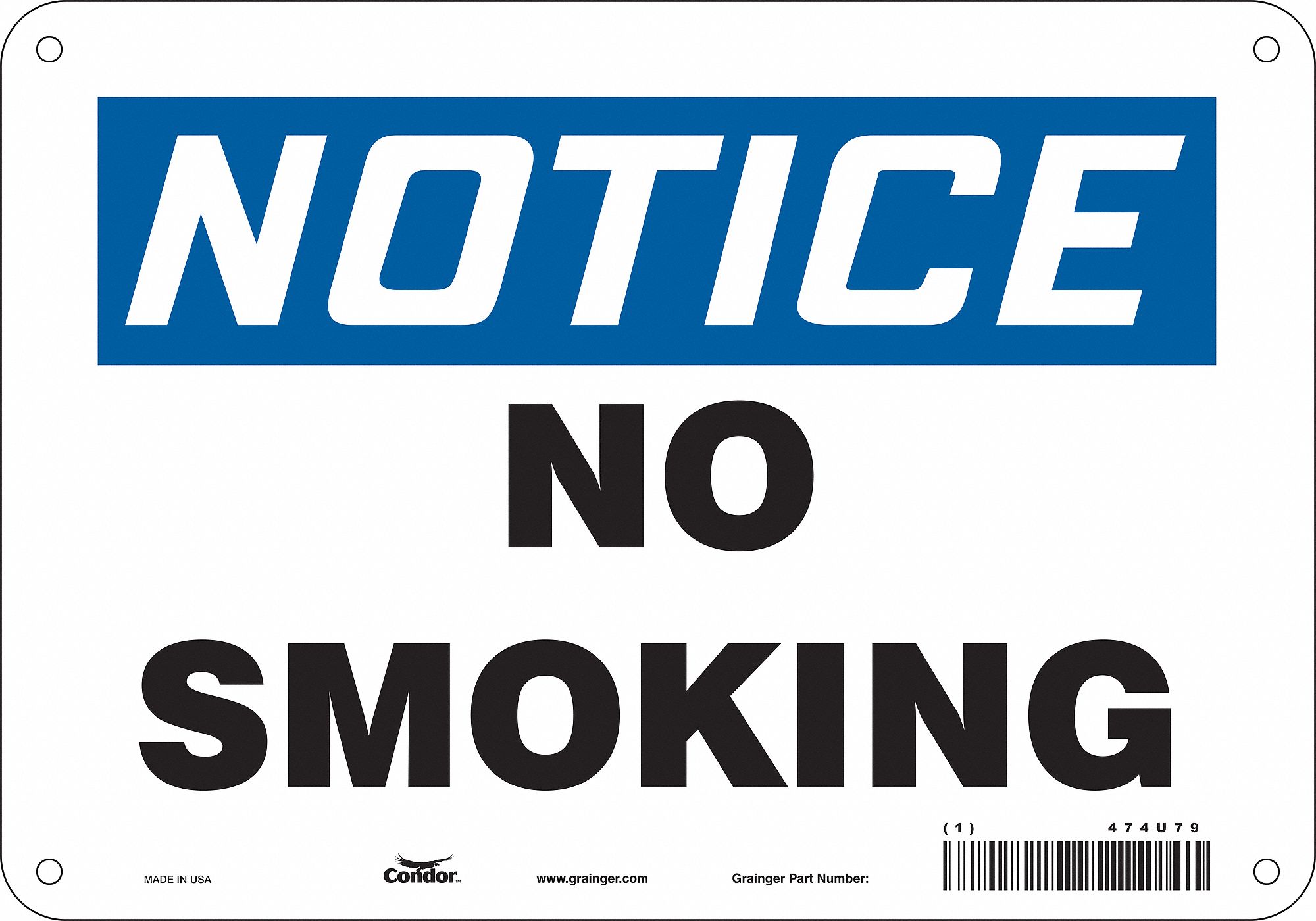Safety Sign: Polyethylene, Mounting Holes Sign Mounting, 7 in x 10 in Nominal Sign Size