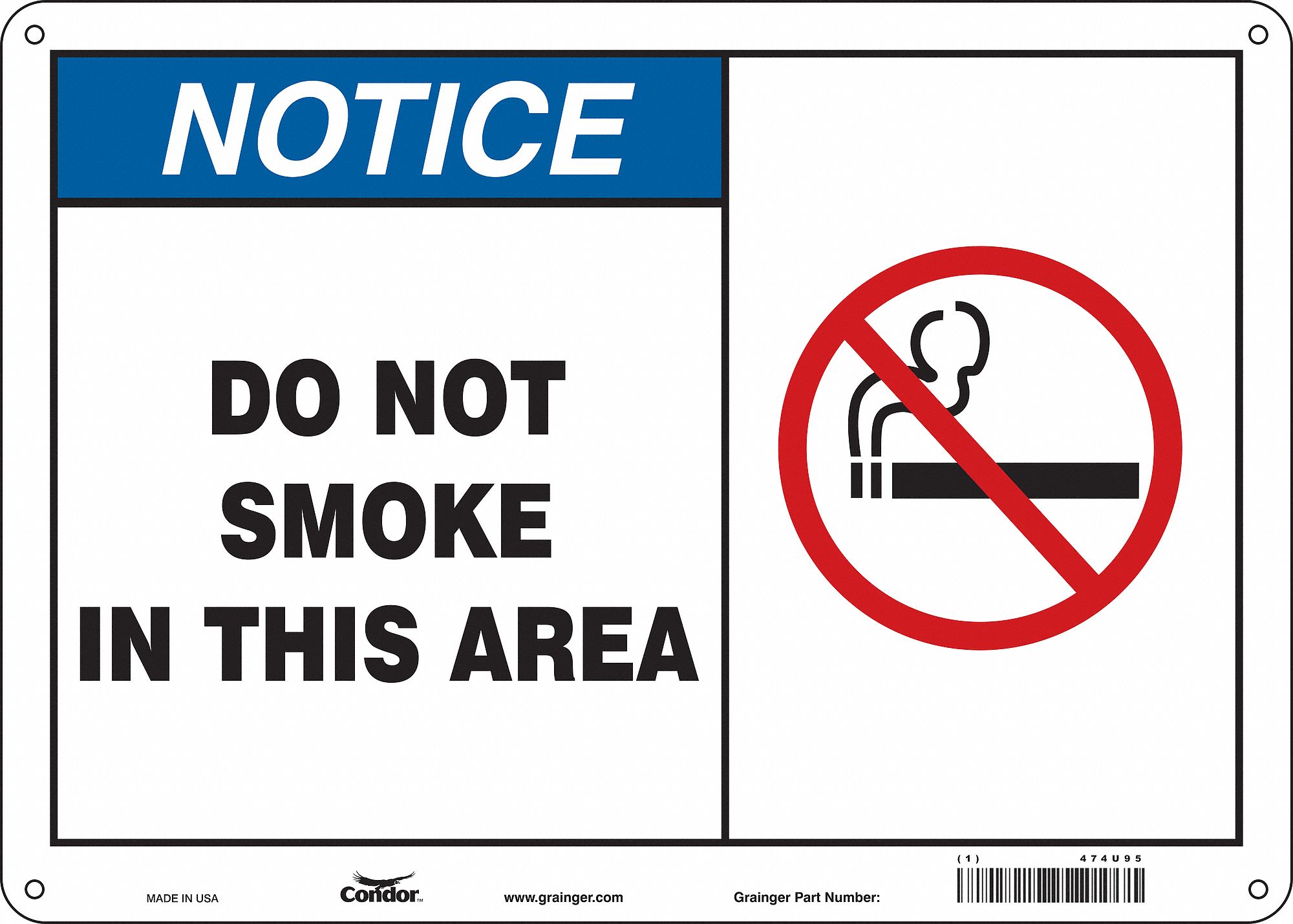Safety Sign: Aluminum, Mounting Holes Sign Mounting, 10 in x 14 in Nominal Sign Size, 0.032 in Thick