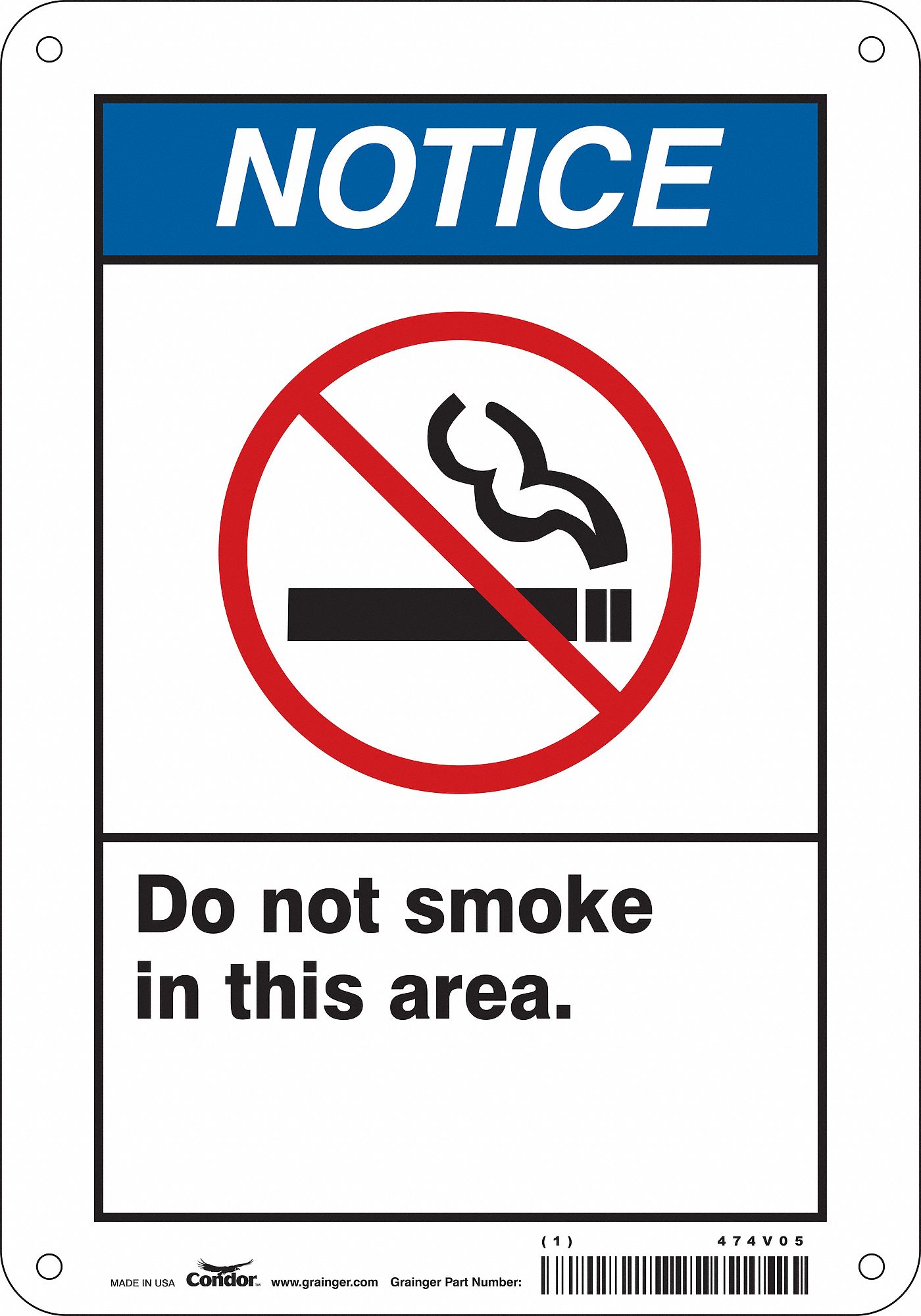Safety Sign: Aluminum, Mounting Holes Sign Mounting, 10 in x 7 in Nominal Sign Size, 0.032 in Thick