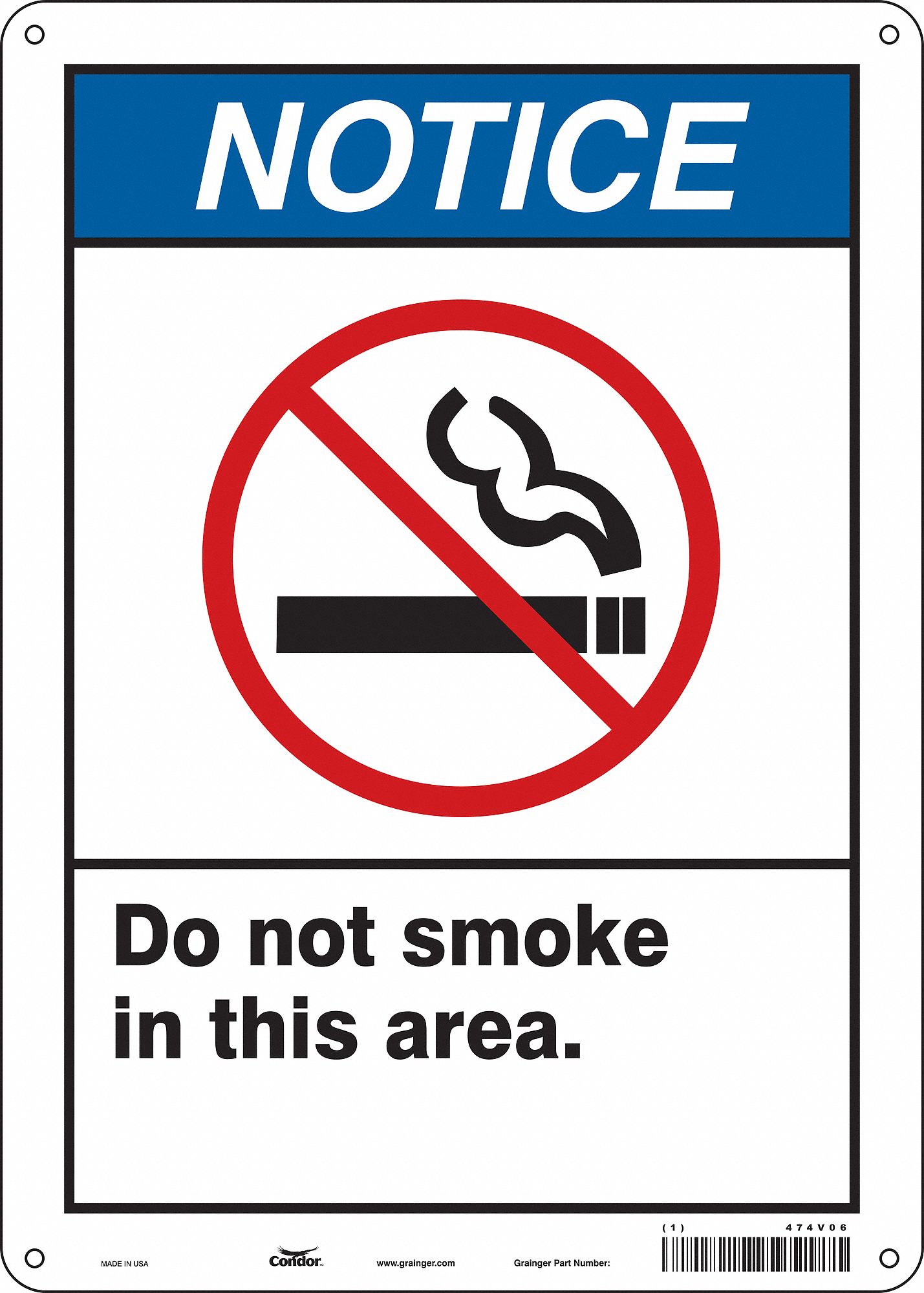 Safety Sign: Aluminum, Mounting Holes Sign Mounting, 14 in x 10 in Nominal Sign Size, 0.032 in Thick