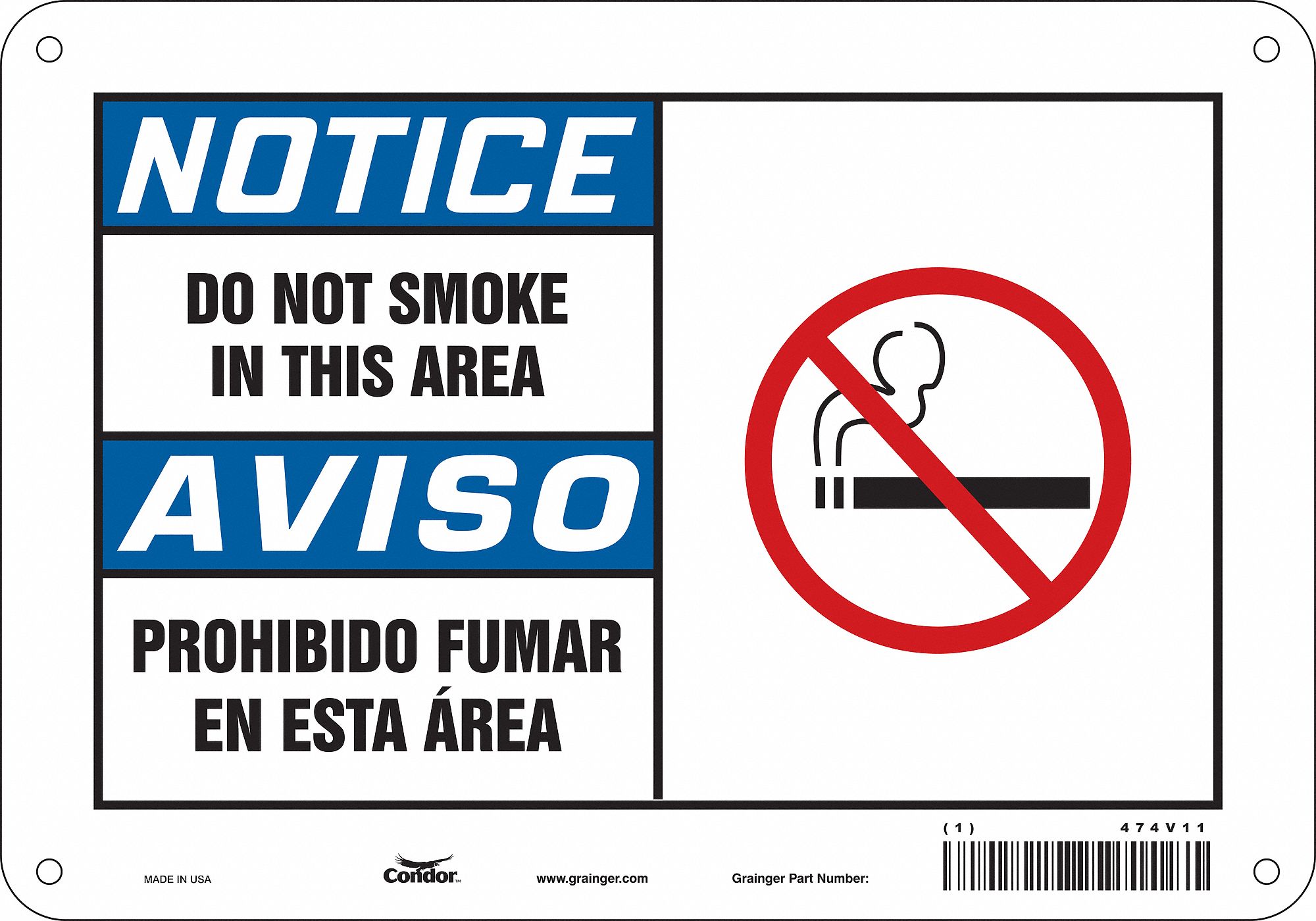 Safety Sign: Aluminum, Mounting Holes Sign Mounting, 7 in x 10 in Nominal Sign Size, 0.032 in Thick