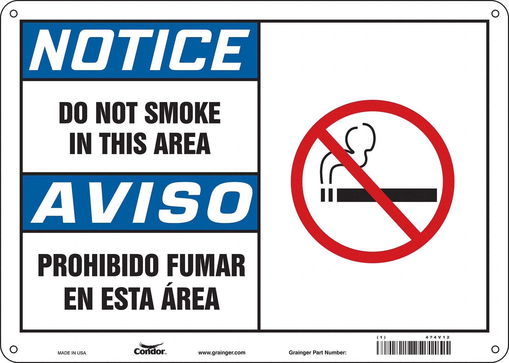 Safety Sign: Aluminum, Mounting Holes Sign Mounting, 10 in x 14 in Nominal Sign Size, 0.032 in Thick