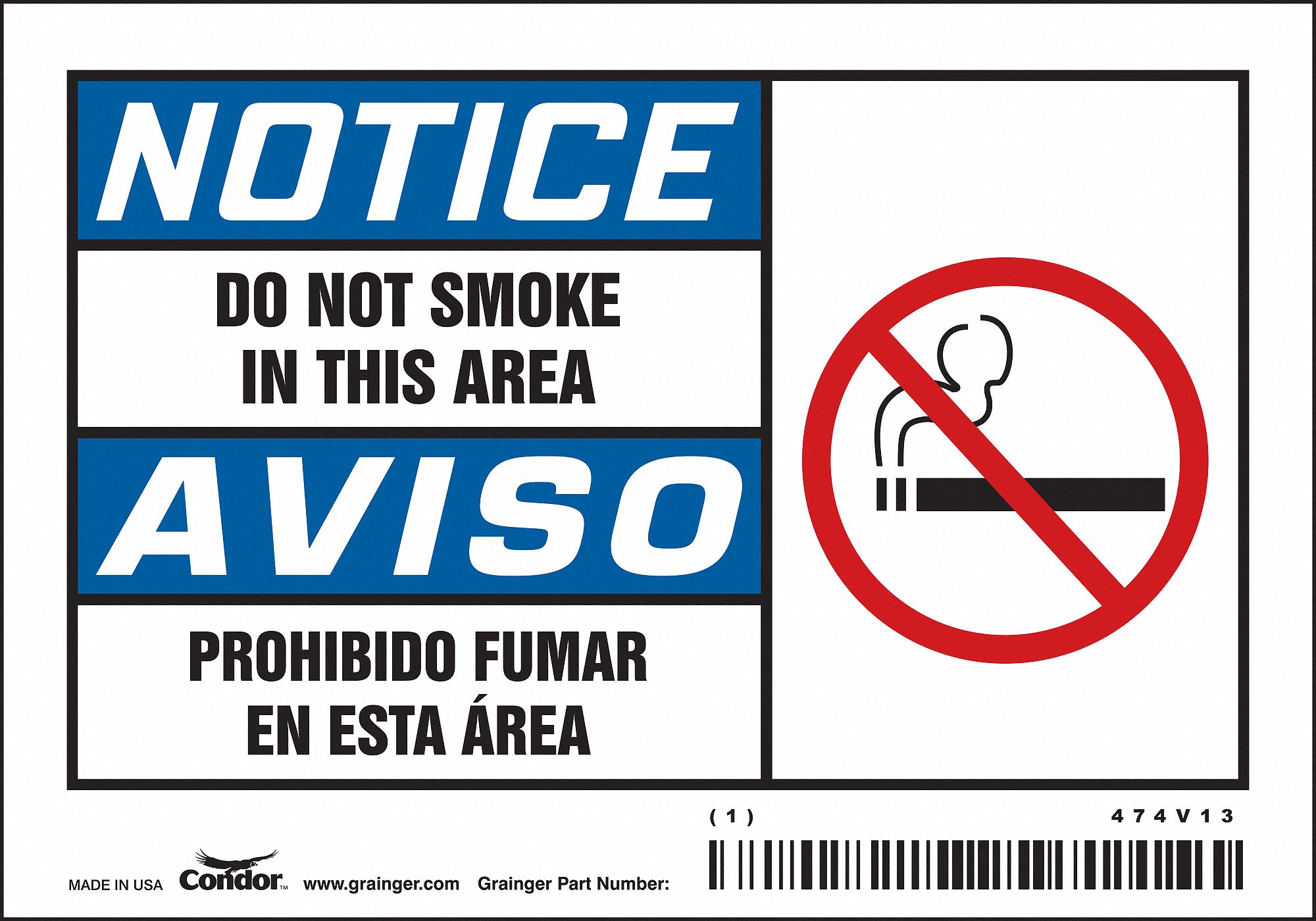 Safety Sign: Vinyl, Adhesive Sign Mounting, 3 1/2 in x 5 in Nominal Sign Size, 0.004 in Thick, 5 PK