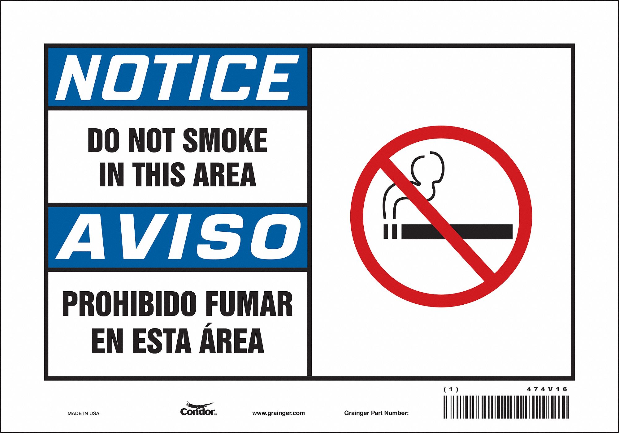 Safety Sign: Vinyl, Adhesive Sign Mounting, 7 in x 10 in Nominal Sign Size, Not Retroreflective