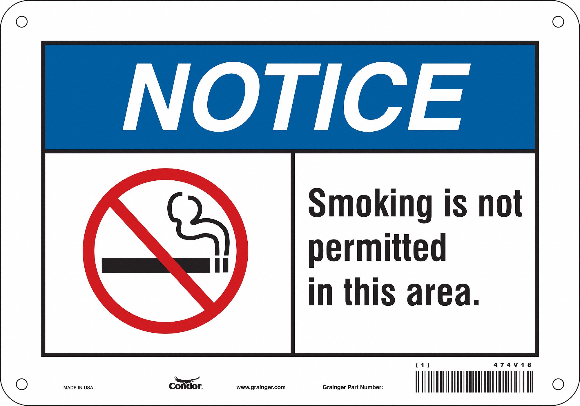 Safety Sign: Aluminum, Mounting Holes Sign Mounting, 7 in x 10 in Nominal Sign Size, 0.032 in Thick