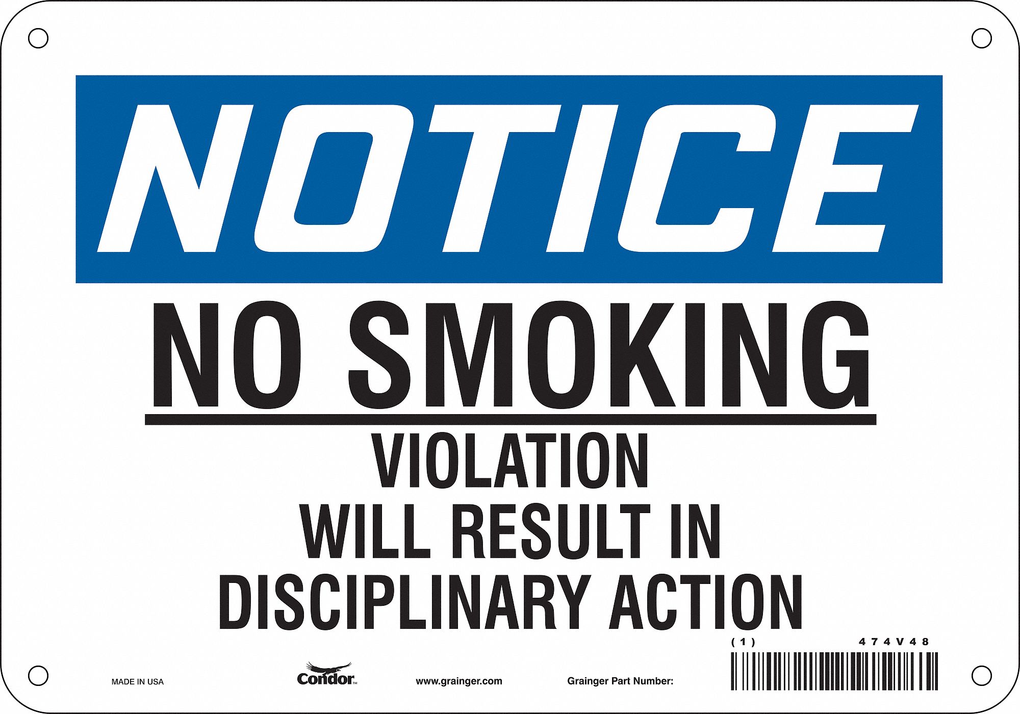 Safety Sign: Aluminum, Mounting Holes Sign Mounting, 7 in x 10 in Nominal Sign Size, 0.032 in Thick
