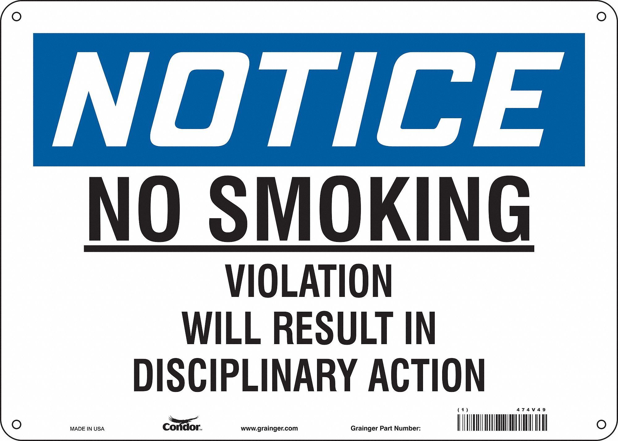 Safety Sign: Aluminum, Mounting Holes Sign Mounting, 10 in x 14 in Nominal Sign Size, 0.032 in Thick