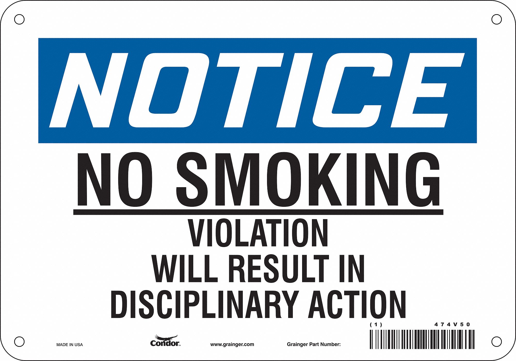 Safety Sign: Polyethylene, Mounting Holes Sign Mounting, 7 in x 10 in Nominal Sign Size