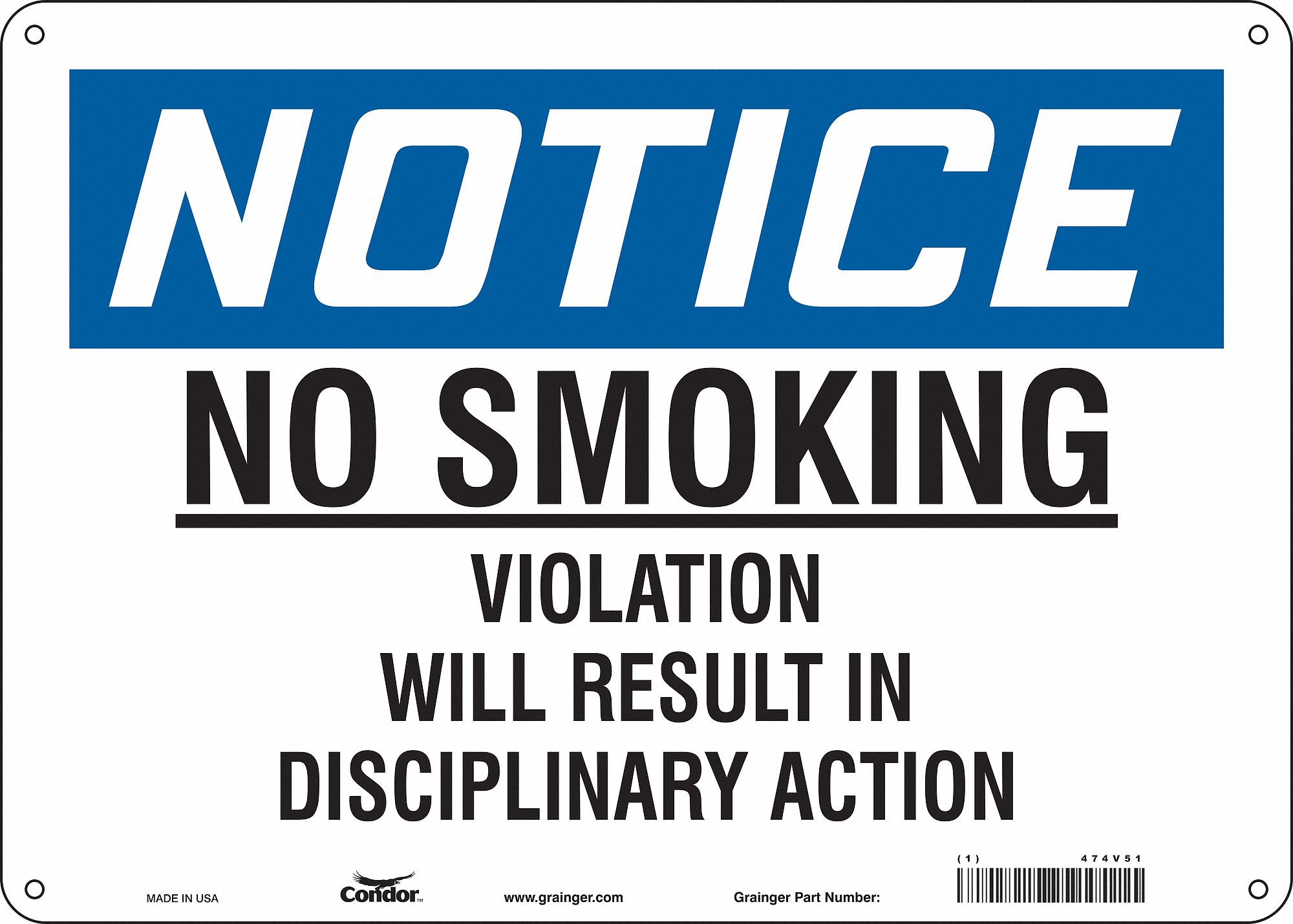 Safety Sign: Polyethylene, Mounting Holes Sign Mounting, 10 in x 14 in Nominal Sign Size