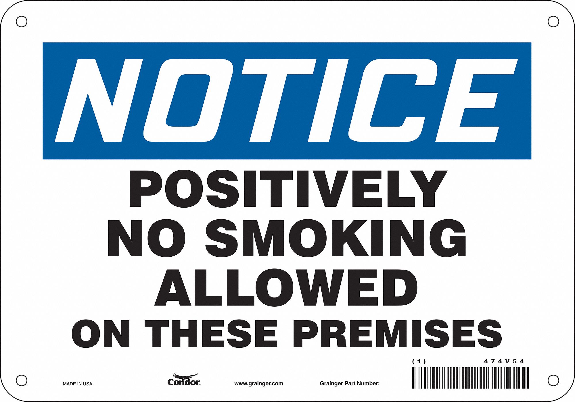 Safety Sign: Aluminum, Mounting Holes Sign Mounting, 7 in x 10 in Nominal Sign Size, 0.032 in Thick