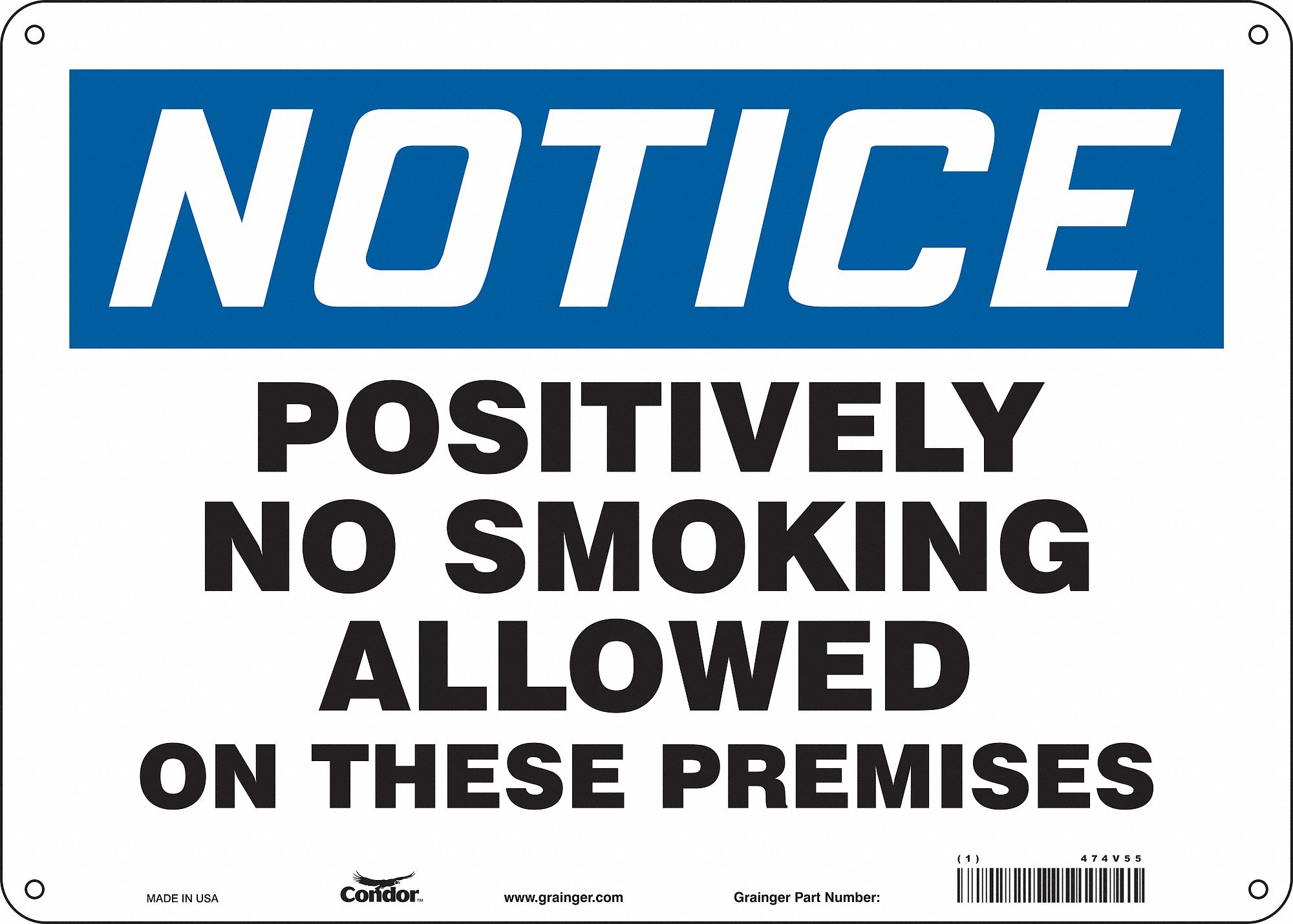 Safety Sign: Aluminum, Mounting Holes Sign Mounting, 10 in x 14 in Nominal Sign Size, 0.032 in Thick