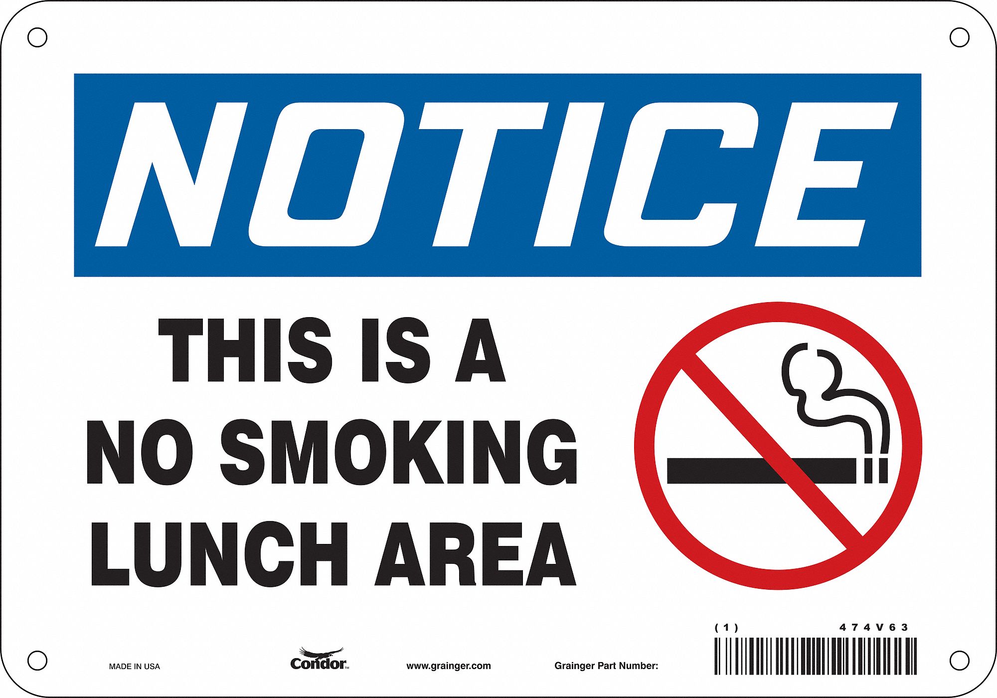 Safety Sign: Polyethylene, Mounting Holes Sign Mounting, 7 in x 10 in Nominal Sign Size