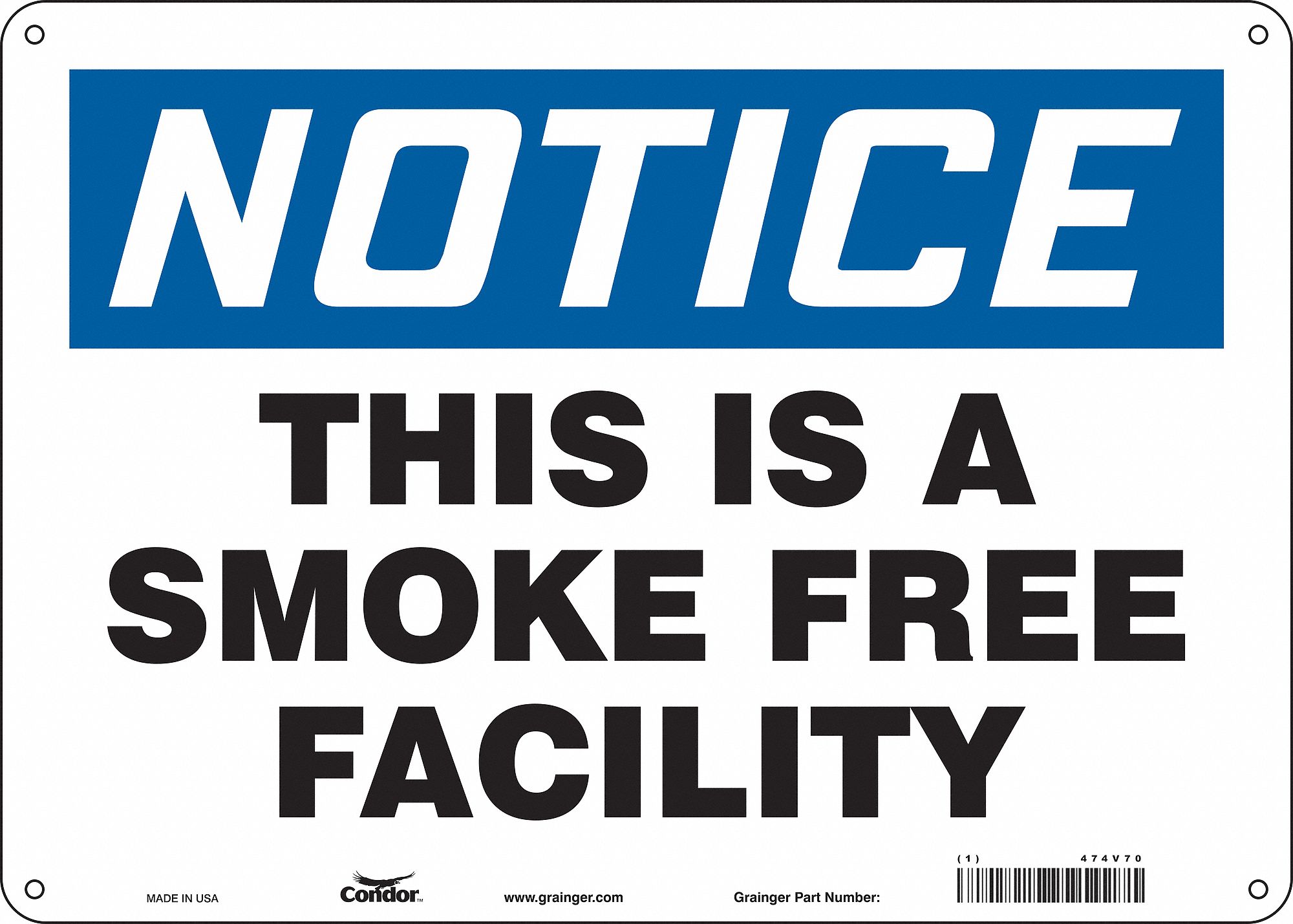 Safety Sign: Aluminum, Mounting Holes Sign Mounting, 10 in x 14 in Nominal Sign Size, 0.032 in Thick