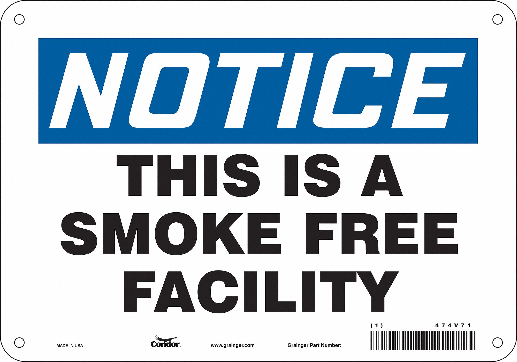 Safety Sign: Polyethylene, Mounting Holes Sign Mounting, 7 in x 10 in Nominal Sign Size