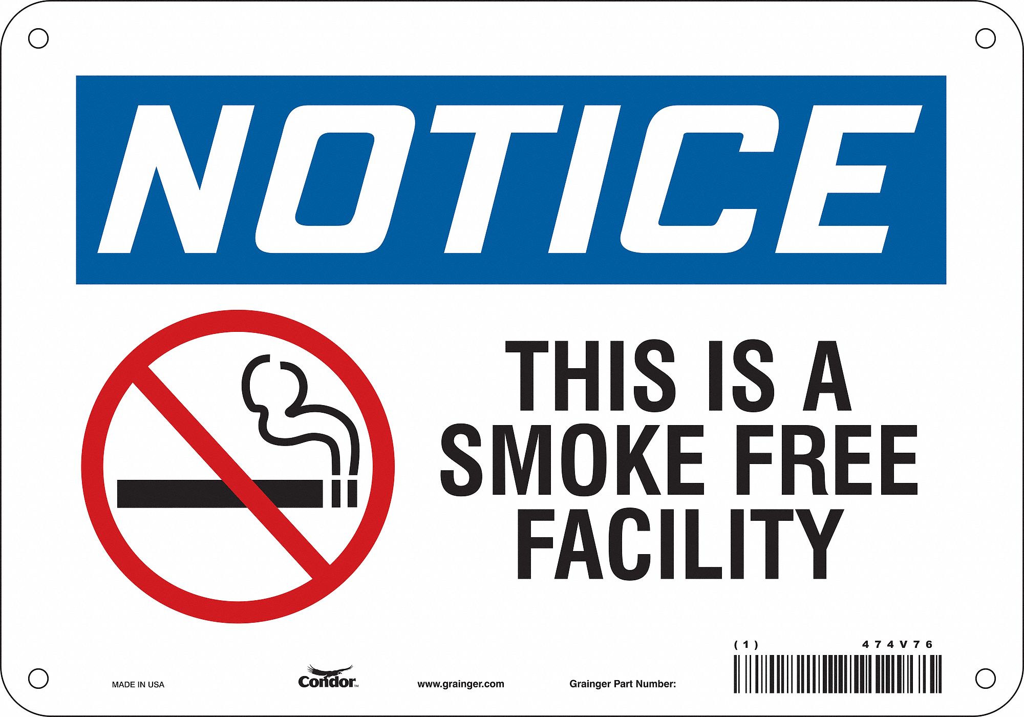 Safety Sign: Aluminum, Mounting Holes Sign Mounting, 7 in x 10 in Nominal Sign Size, 0.032 in Thick