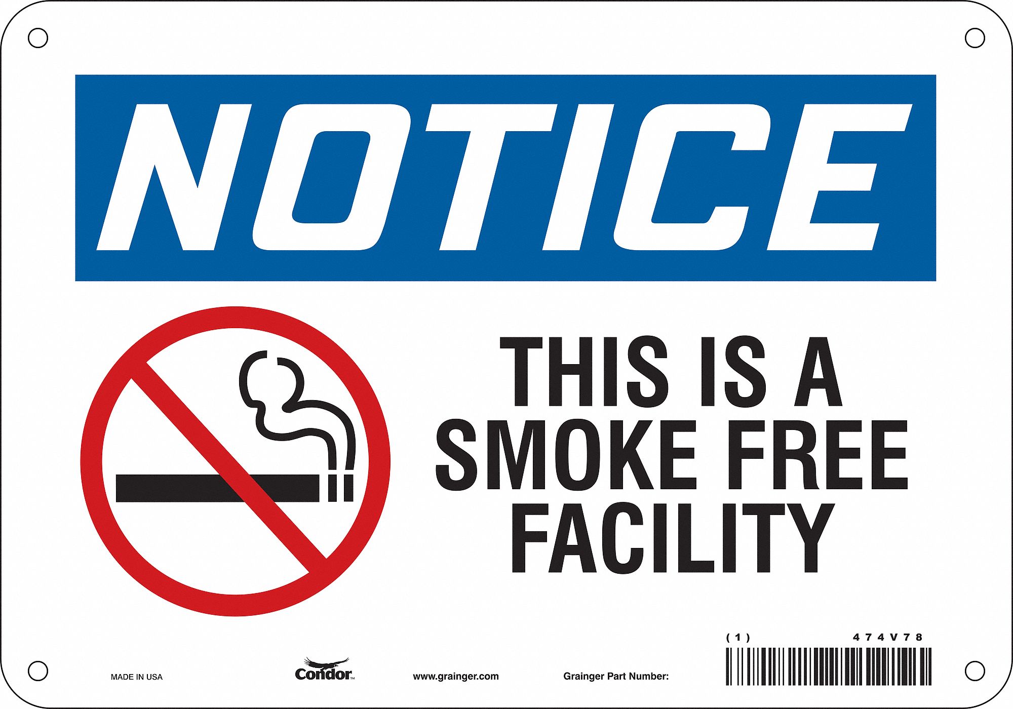 Safety Sign: Polyethylene, Mounting Holes Sign Mounting, 7 in x 10 in Nominal Sign Size