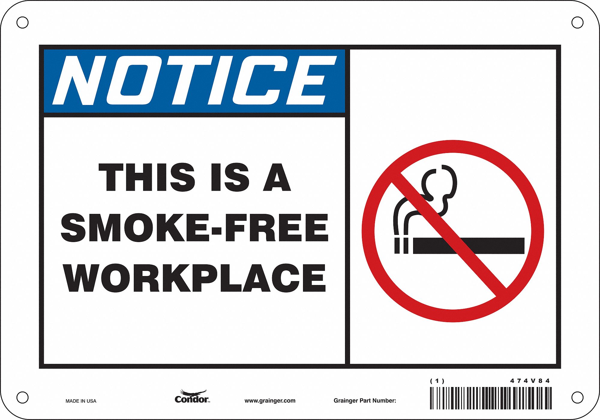 Safety Sign: Aluminum, Mounting Holes Sign Mounting, 7 in x 10 in Nominal Sign Size, 0.032 in Thick
