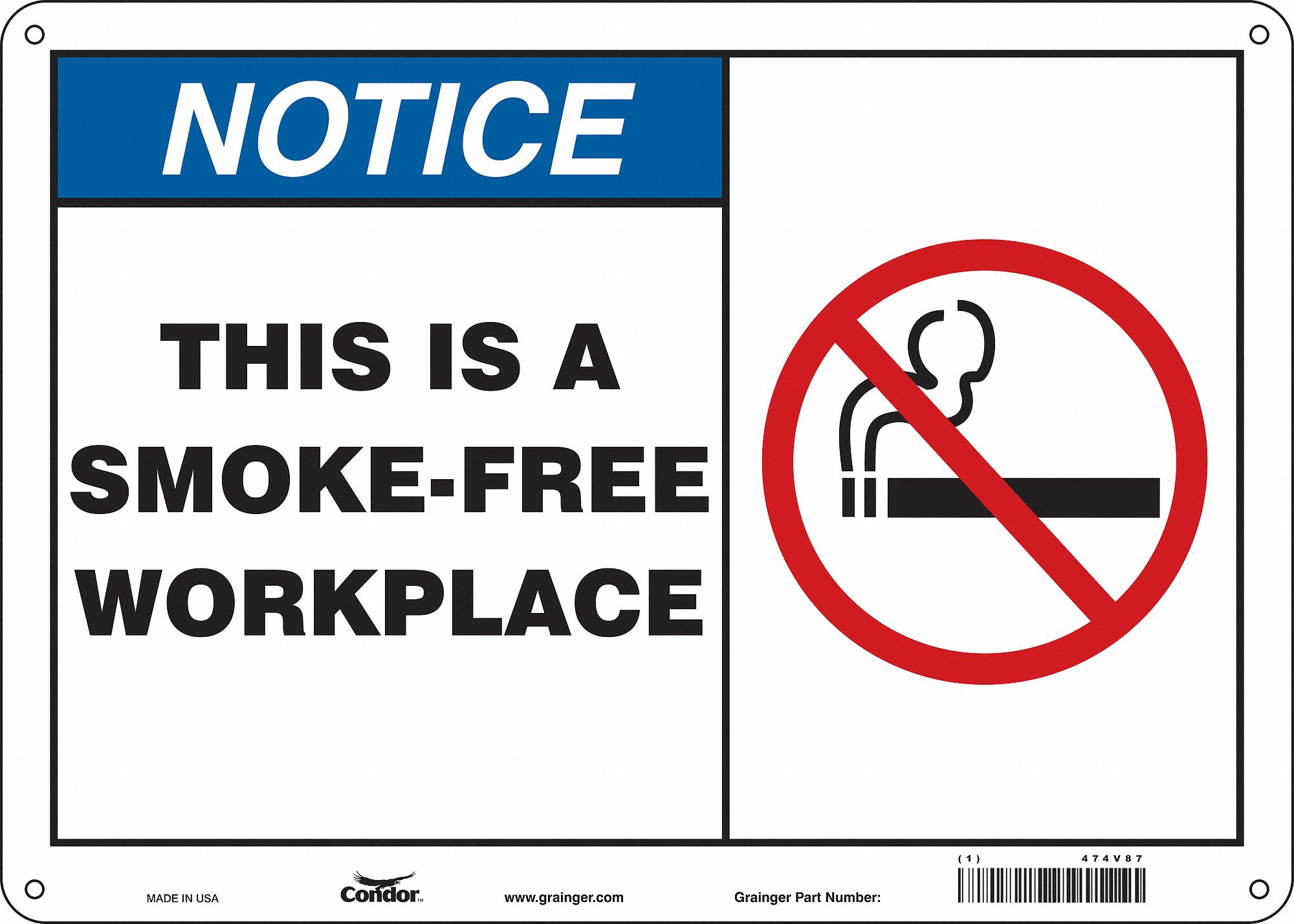 Safety Sign: Polyethylene, Mounting Holes Sign Mounting, 10 in x 14 in Nominal Sign Size