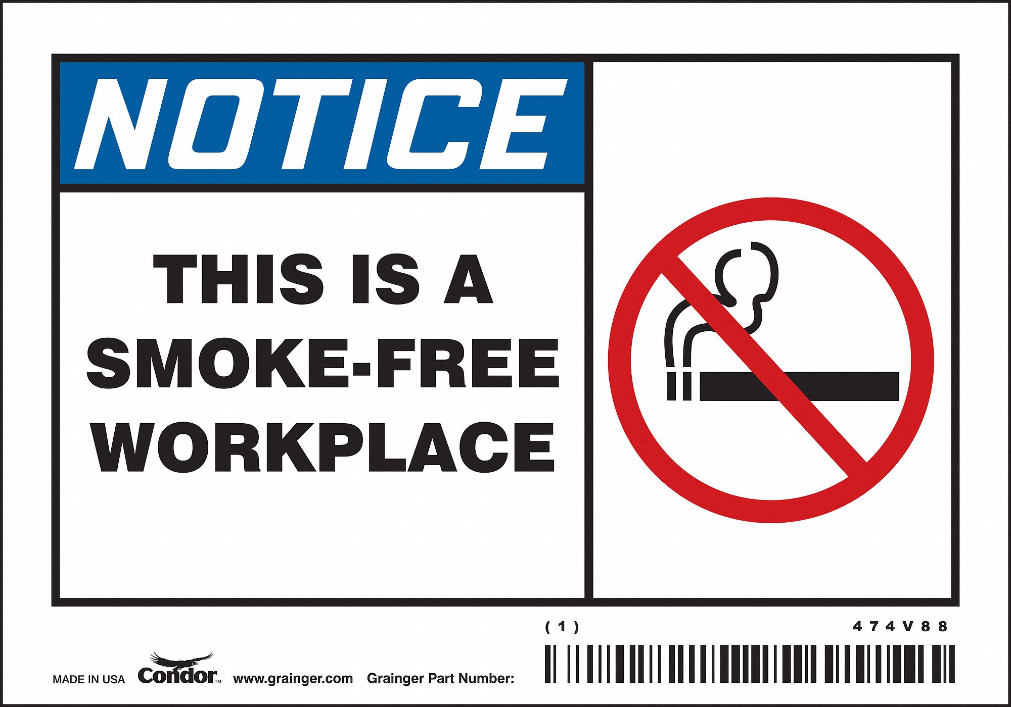 Safety Sign: Vinyl, Adhesive Sign Mounting, 3 1/2 in x 5 in Nominal Sign Size, Not Retroreflective