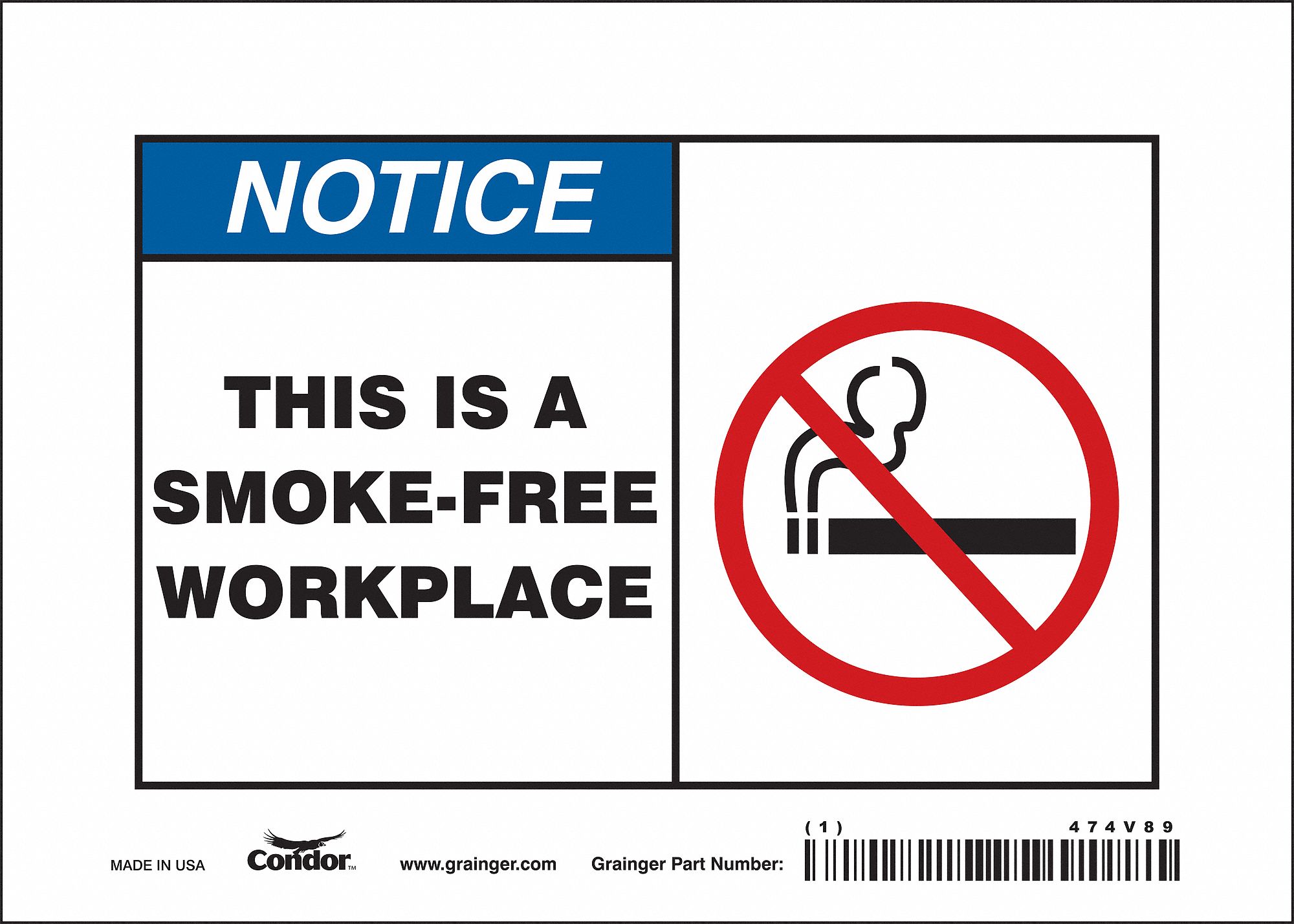 Safety Sign: Vinyl, Adhesive Sign Mounting, 5 in x 7 in Nominal Sign Size, Not Retroreflective