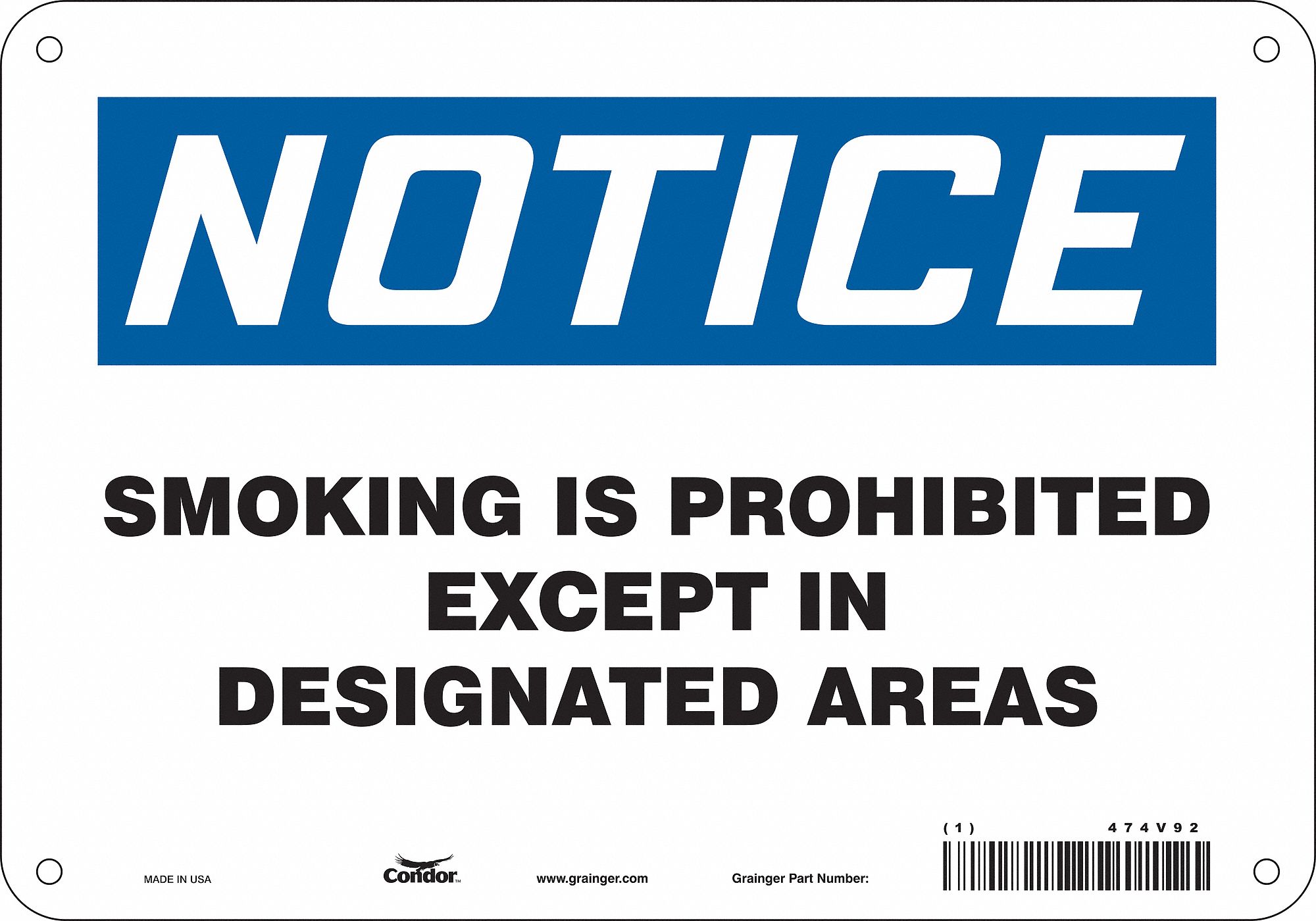 Safety Sign: Aluminum, Mounting Holes Sign Mounting, 7 in x 10 in Nominal Sign Size, 0.032 in Thick