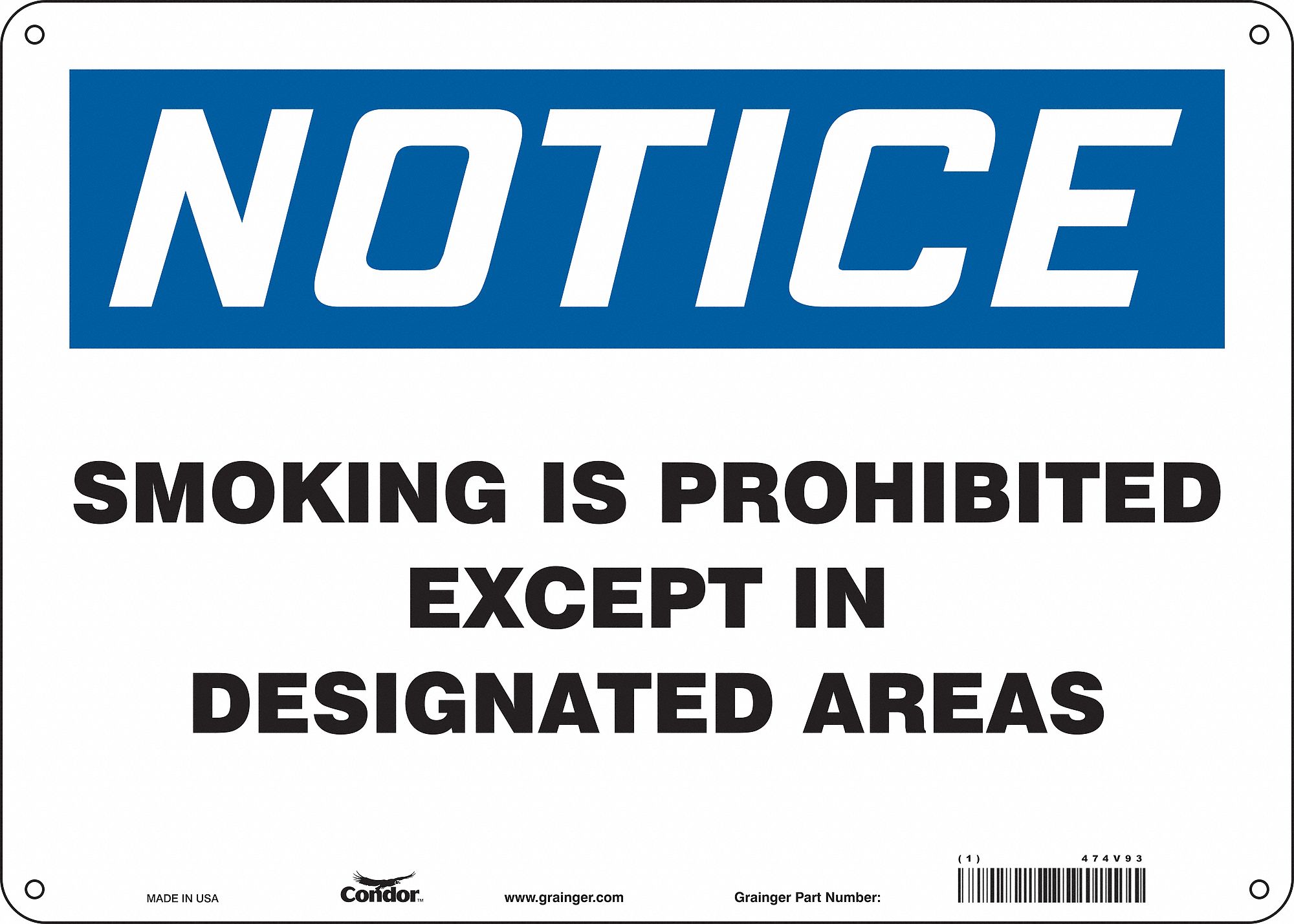 Safety Sign: Aluminum, Mounting Holes Sign Mounting, 10 in x 14 in Nominal Sign Size, 0.032 in Thick
