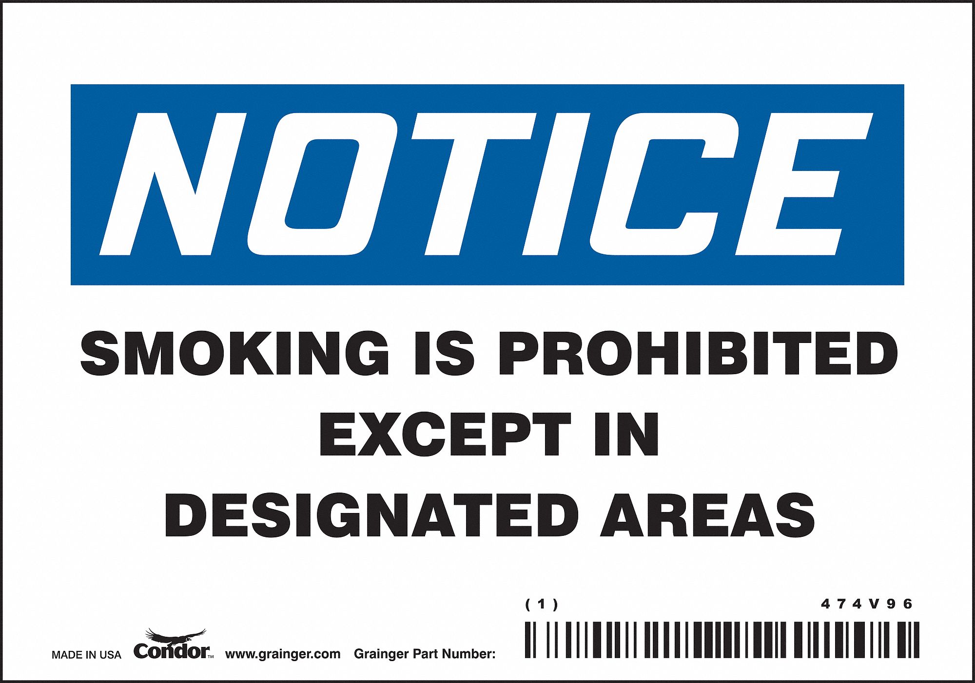 Safety Sign: Vinyl, Adhesive Sign Mounting, 3 1/2 in x 5 in Nominal Sign Size, Not Retroreflective