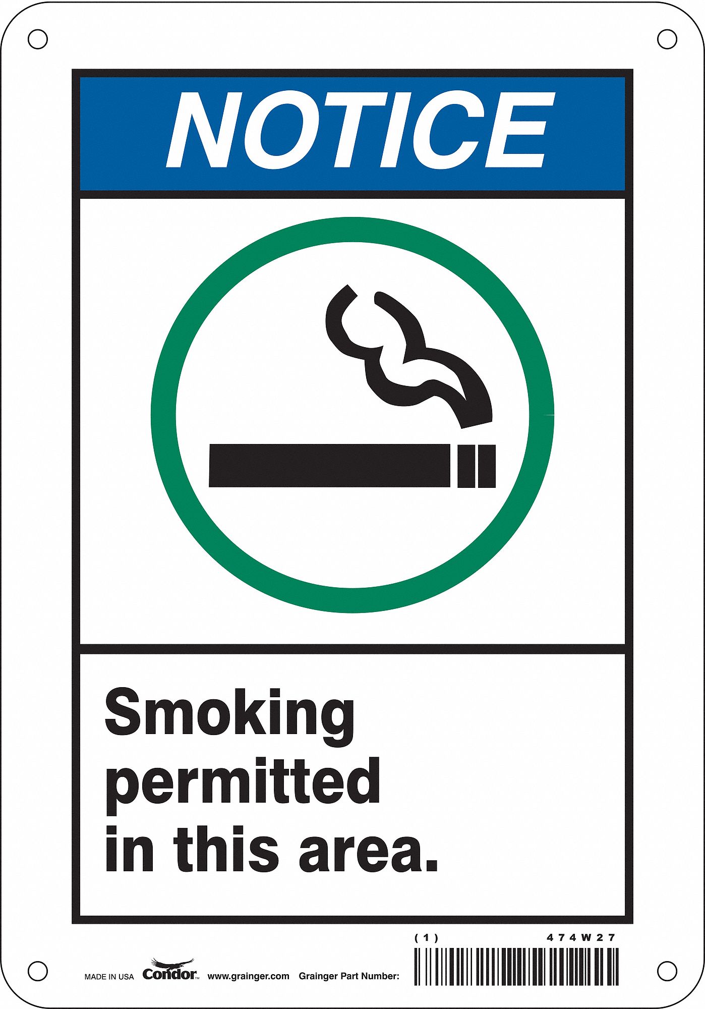 Safety Sign: Aluminum, Mounting Holes Sign Mounting, 10 in x 7 in Nominal Sign Size, 0.032 in Thick