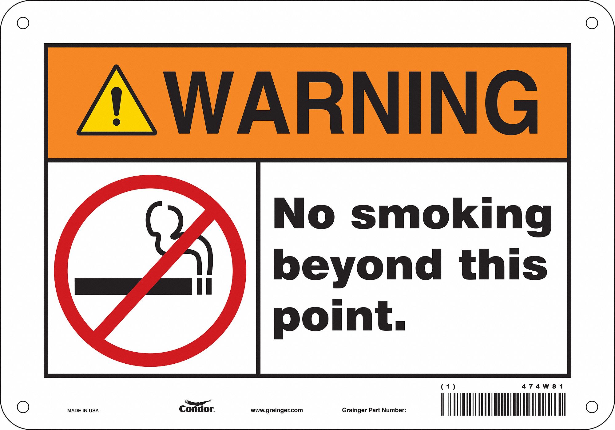 Safety Sign: Polyethylene, Mounting Holes Sign Mounting, 7 in x 10 in Nominal Sign Size