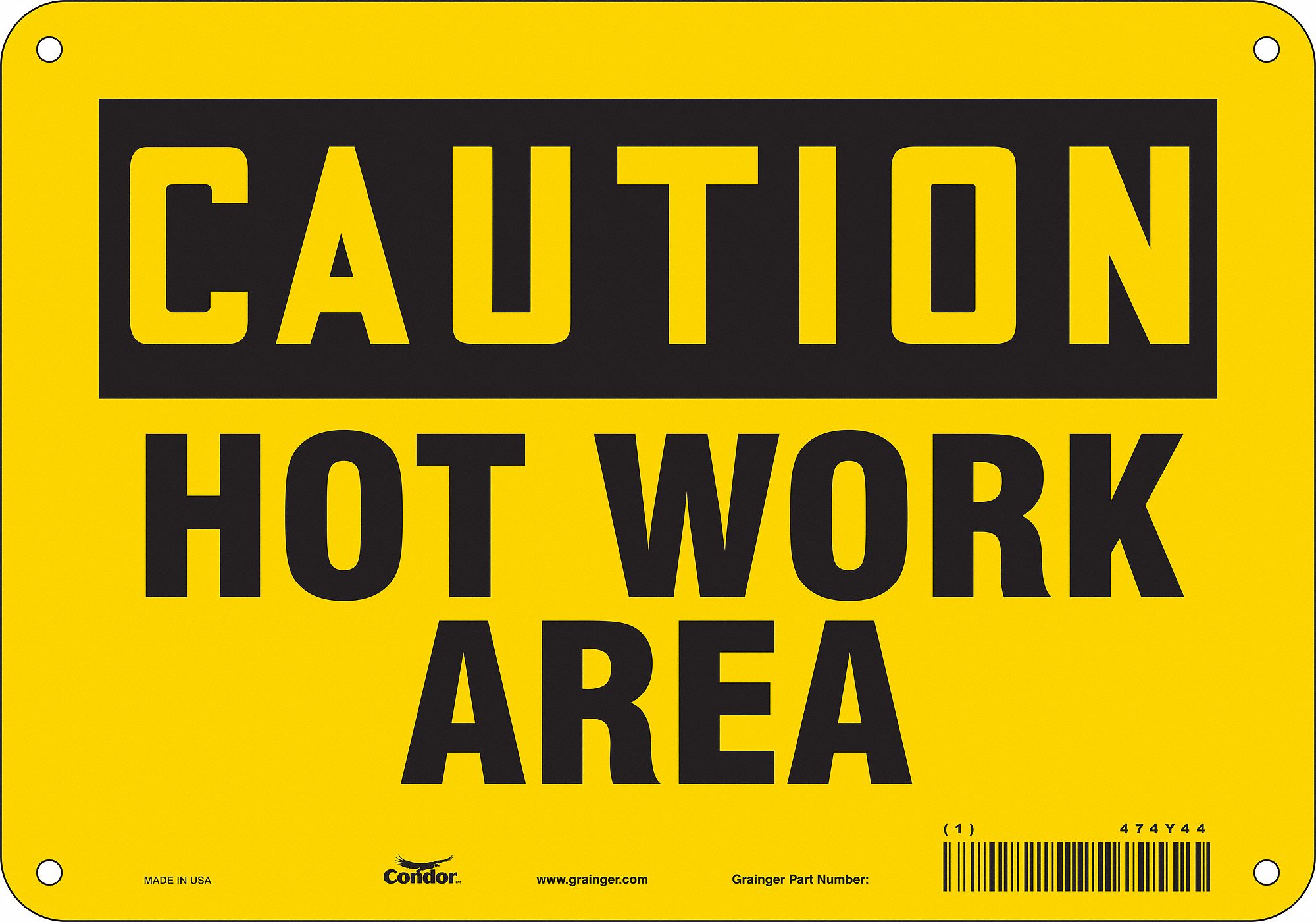 Safety Sign: Polyethylene, Mounting Holes Sign Mounting, 7 in x 10 in Nominal Sign Size, Caution