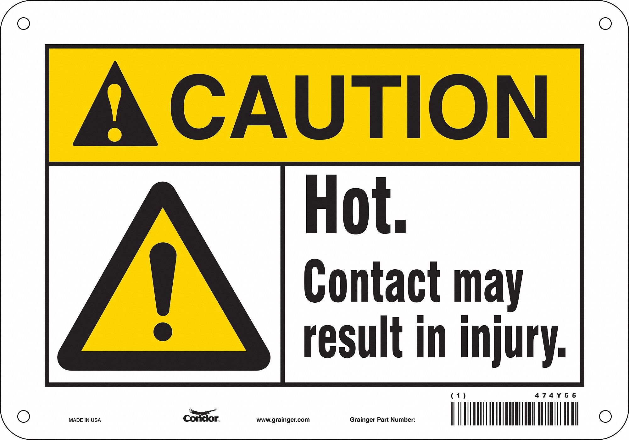 Safety Sign: Aluminum, Mounting Holes Sign Mounting, 7 in x 10 in Nominal Sign Size, 0.032 in Thick