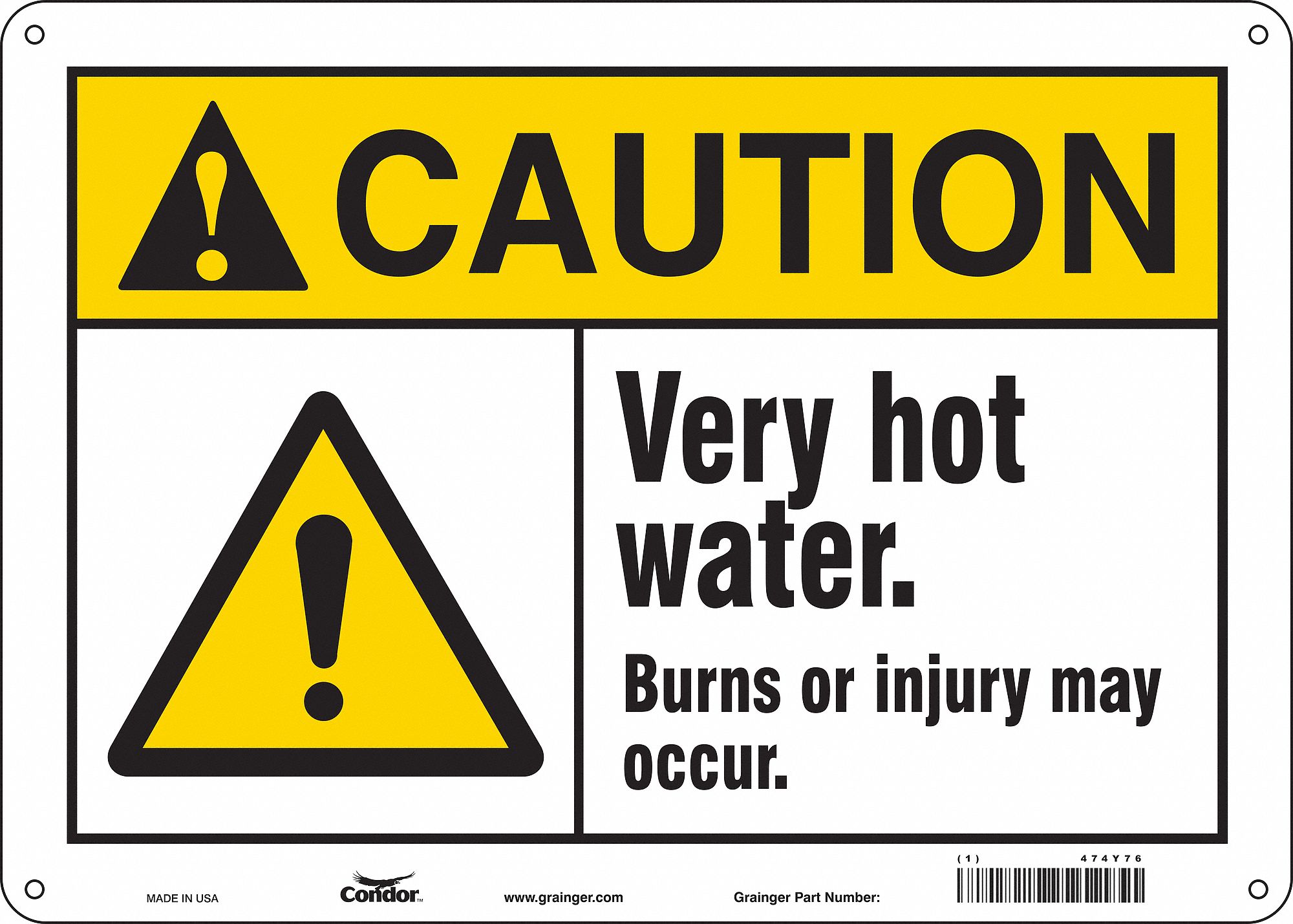 Safety Sign: Polyethylene, Mounting Holes Sign Mounting, 10 in x 14 in Nominal Sign Size, Caution