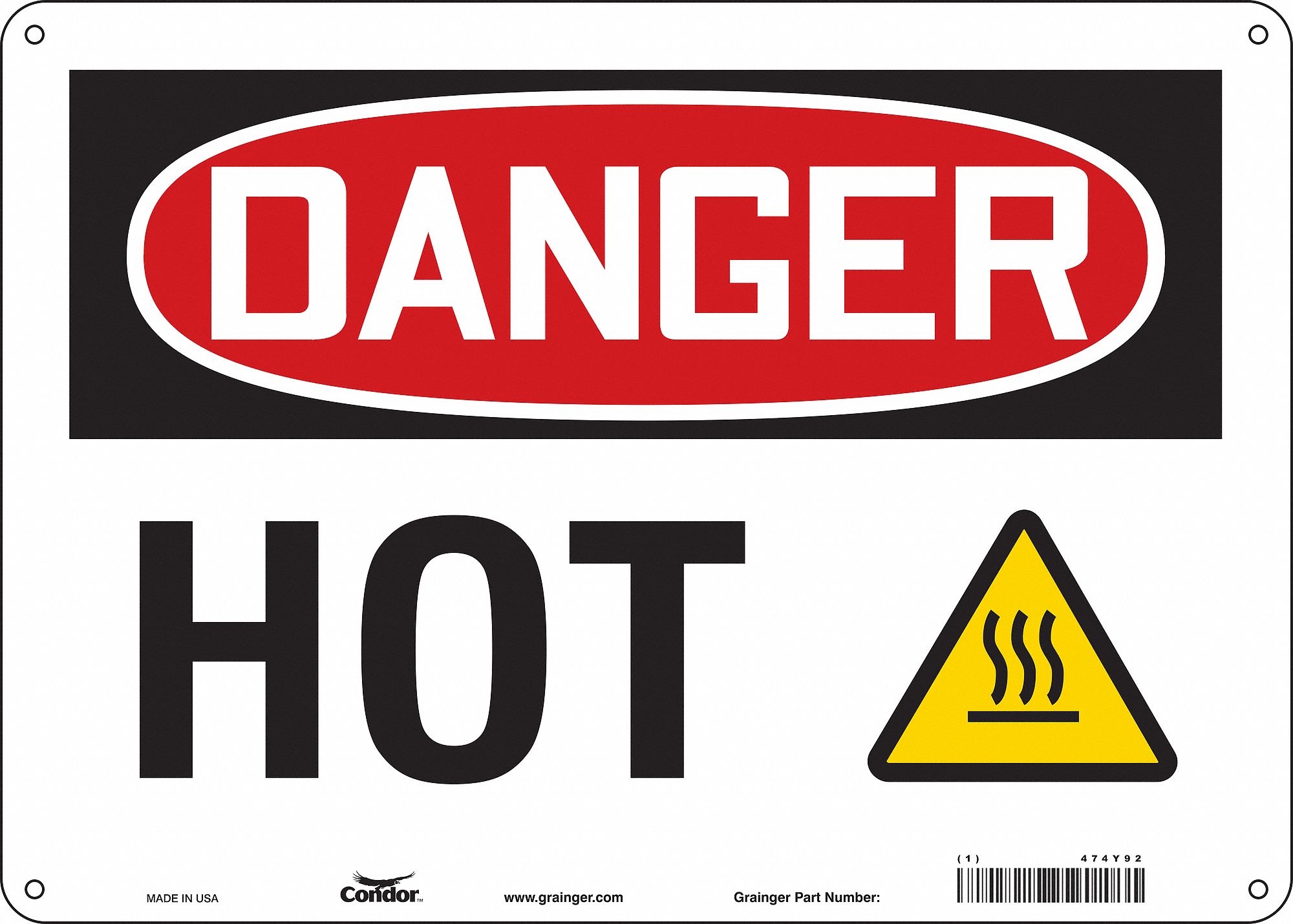 Safety Sign: Polyethylene, Mounting Holes Sign Mounting, 10 in x 14 in Nominal Sign Size