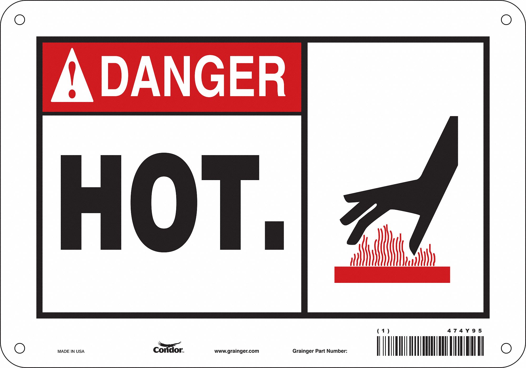 Safety Sign: Aluminum, Mounting Holes Sign Mounting, 7 in x 10 in Nominal Sign Size, 0.032 in Thick