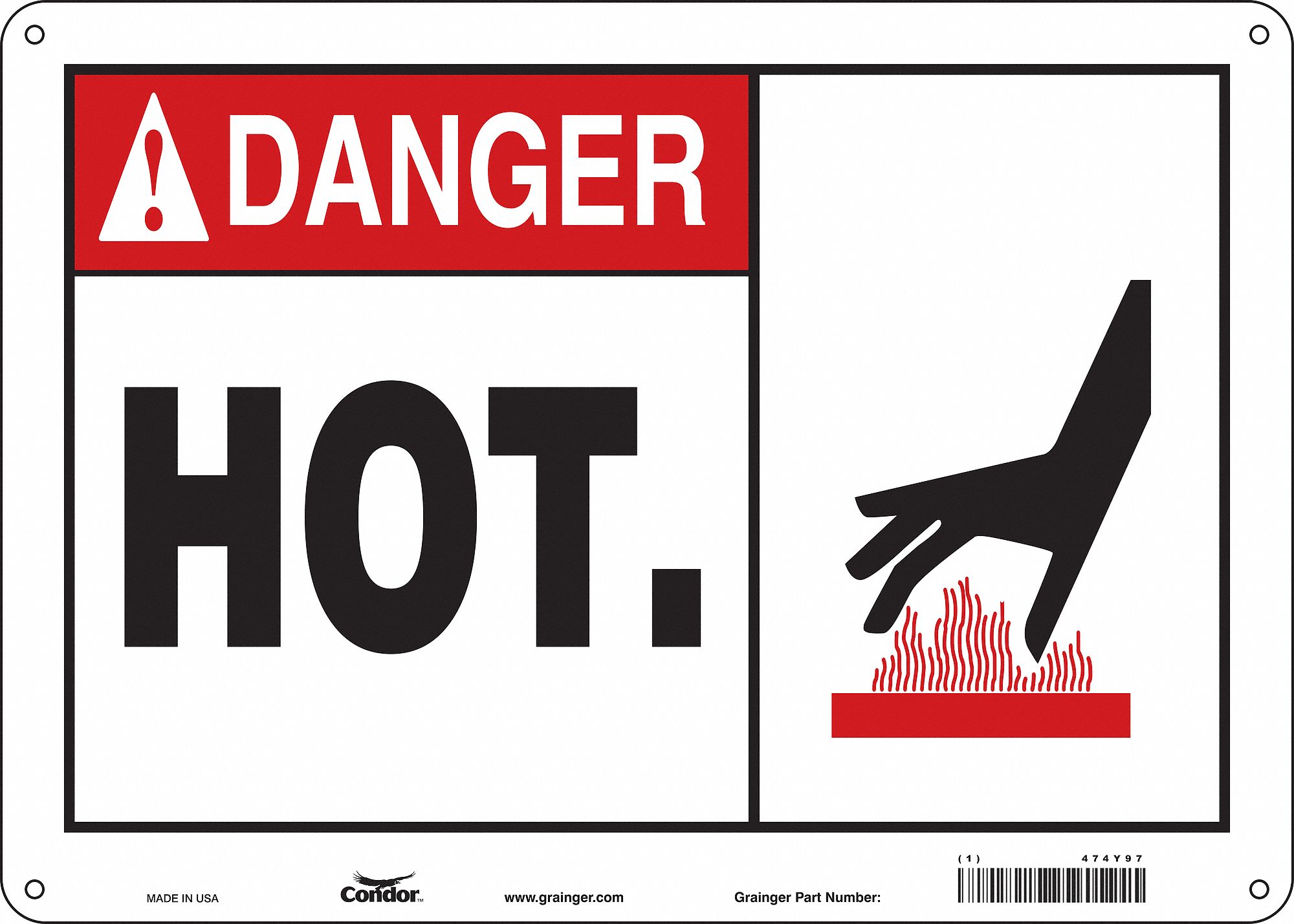 Safety Sign: Aluminum, Mounting Holes Sign Mounting, 10 in x 14 in Nominal Sign Size, 0.032 in Thick
