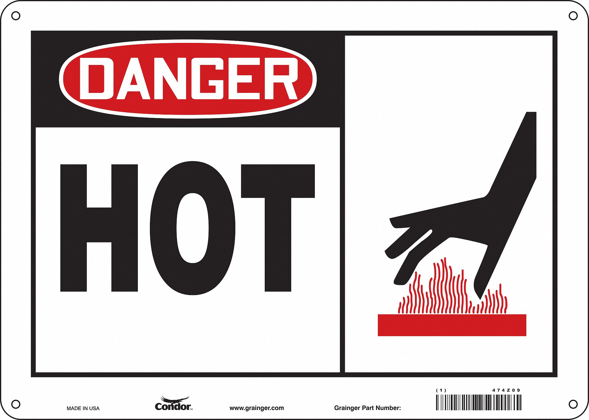 Safety Sign: Polyethylene, Mounting Holes Sign Mounting, 10 in x 14 in Nominal Sign Size