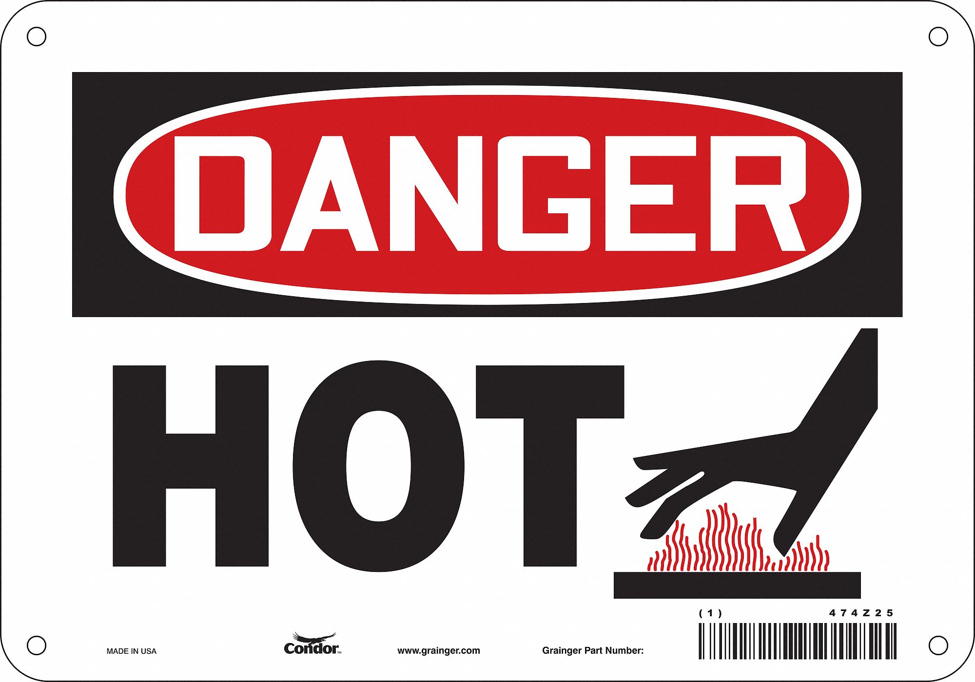 Safety Sign: Polyethylene, Mounting Holes Sign Mounting, 7 in x 10 in Nominal Sign Size